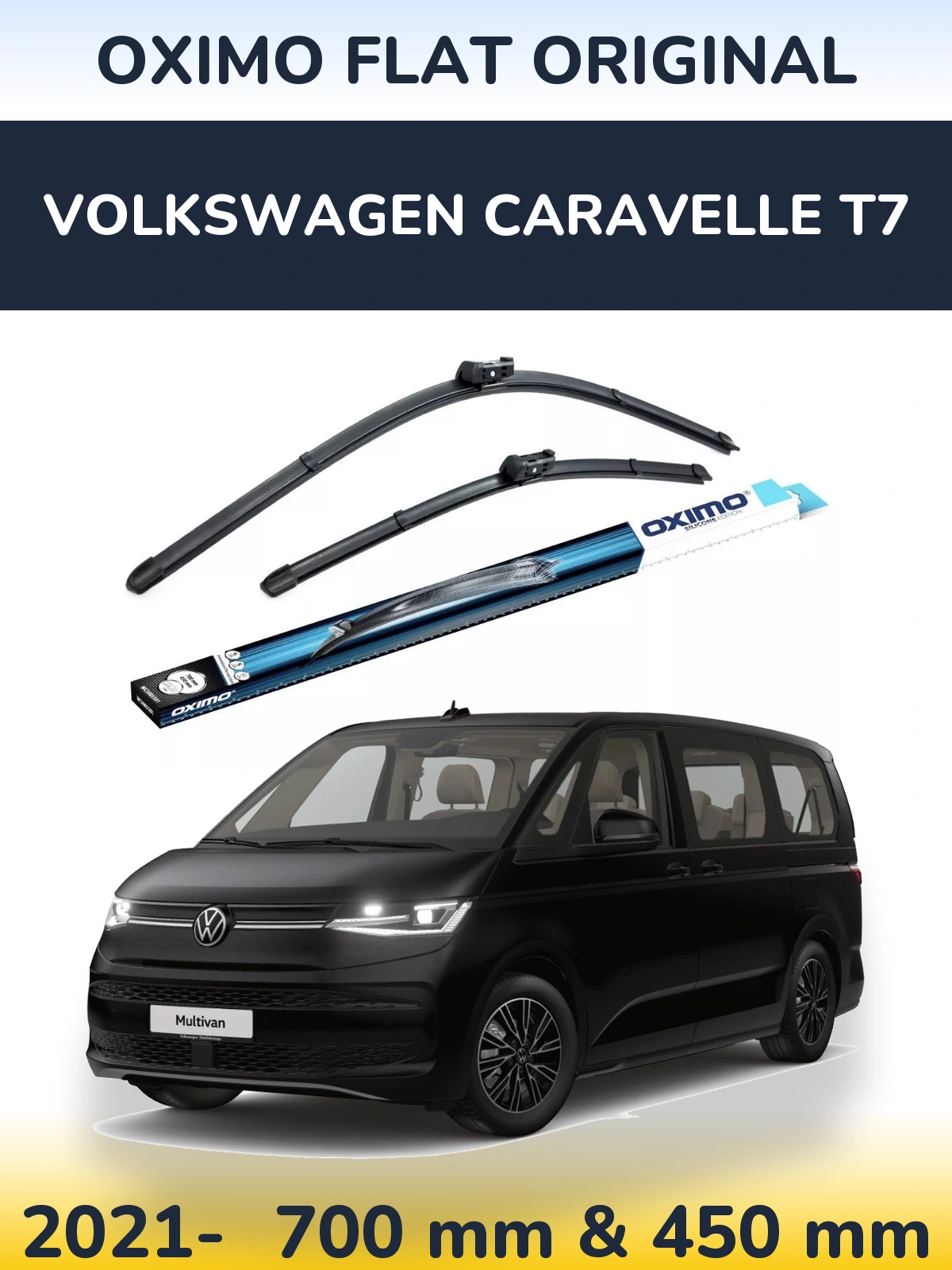 Sada předních stěračů Oximo Flat Original 700 a 450 mm pro Volkswagen Caravelle T7 2021-2026