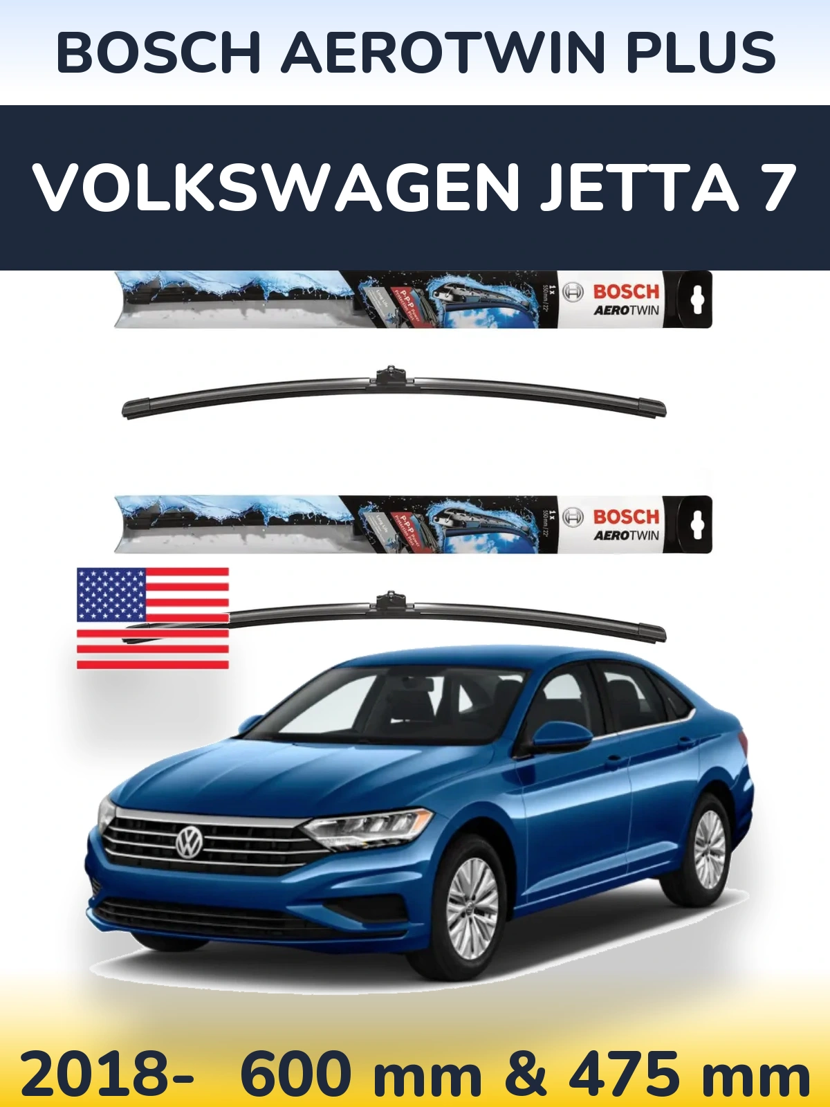 Комплект передніх щіток BOSCH AeroTwin Plus 600 & 475 мм для Volkswagen Jetta 7 2018-2026