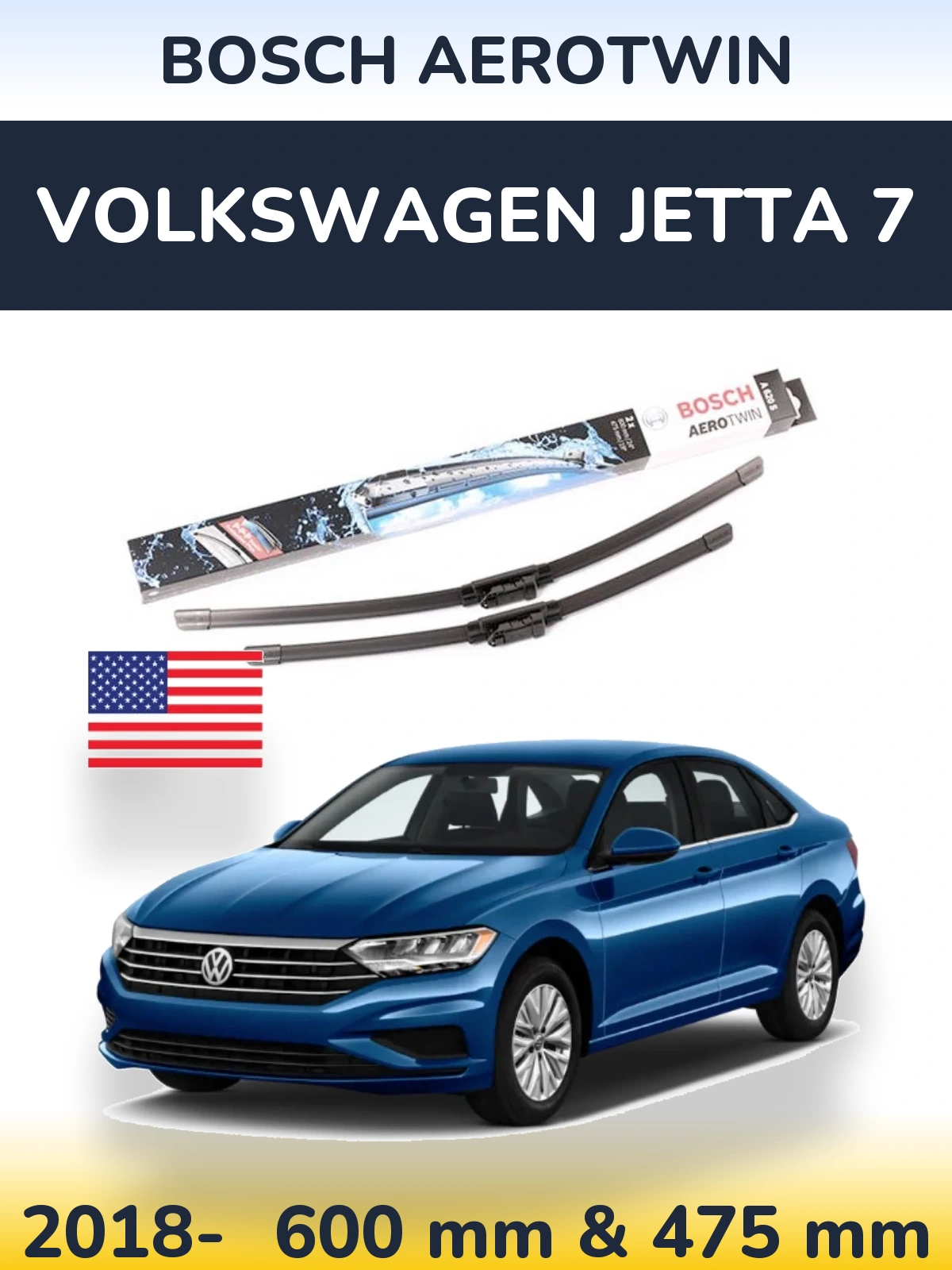 Sada předních stěračů BOSCH AeroTwin 600 a 475 mm pro Volkswagen Jetta 7 2018-2026