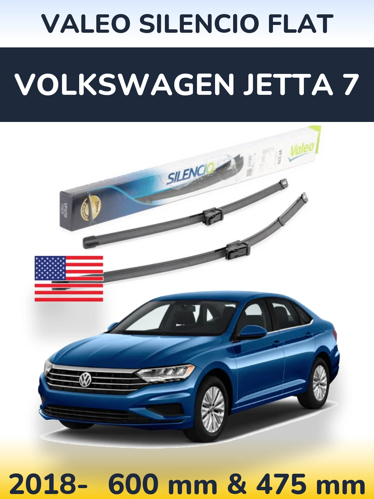 Sada předních stěračů Valeo Silencio Flat 600 a 475 mm pro Volkswagen Jetta 7 2018-2026
