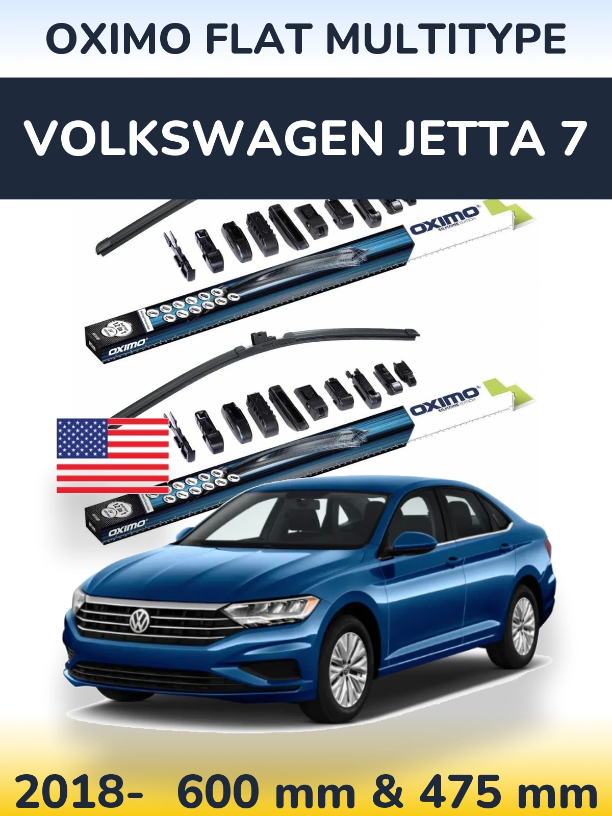 Комплект передніх щіток Oximo Flat MultiТипe 600 & 475 мм для Volkswagen Jetta 7 2018-2026