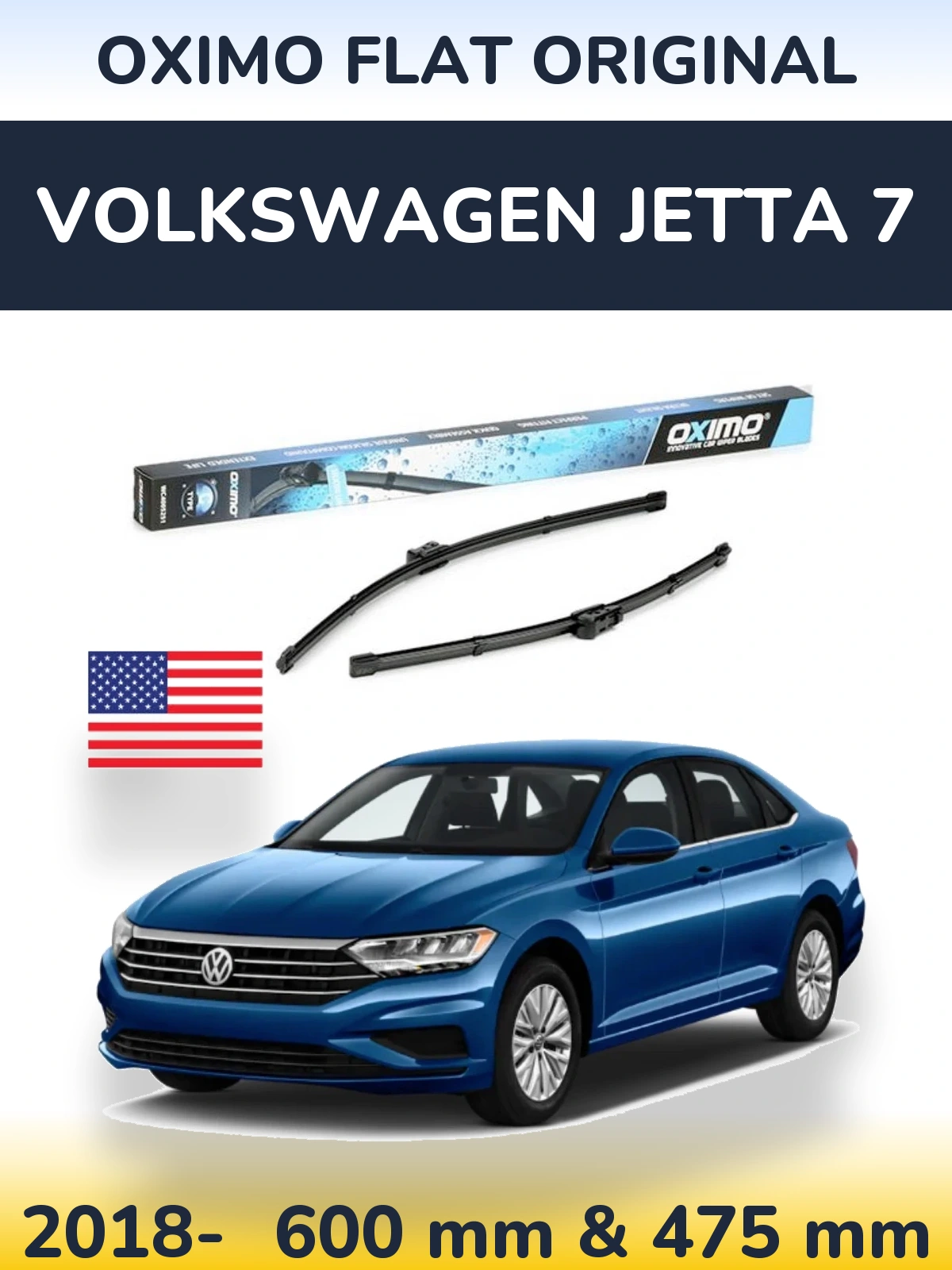 Комплект передніх щіток Oximo Flat Original 600 & 475 мм для Volkswagen Jetta 7 2018-2026