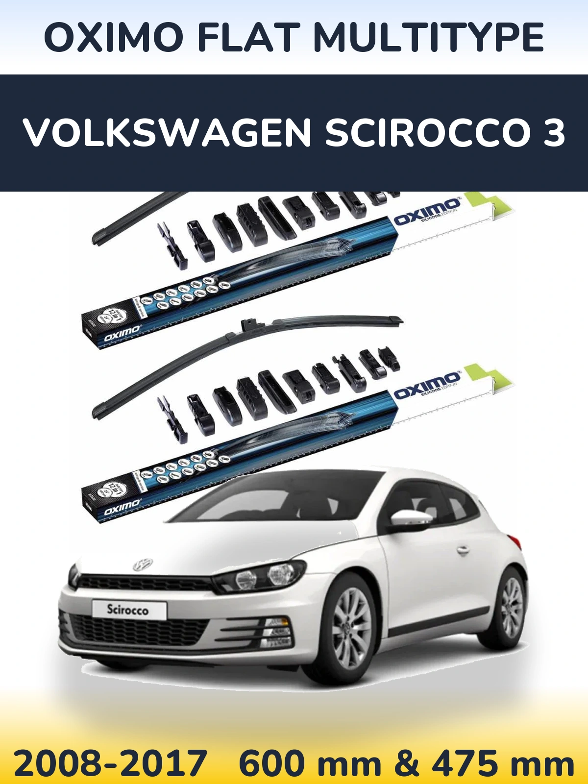 Sada předních stěračů Oximo Flat MultiType 600 a 475 mm pro Volkswagen Scirocco 3 2008-2017