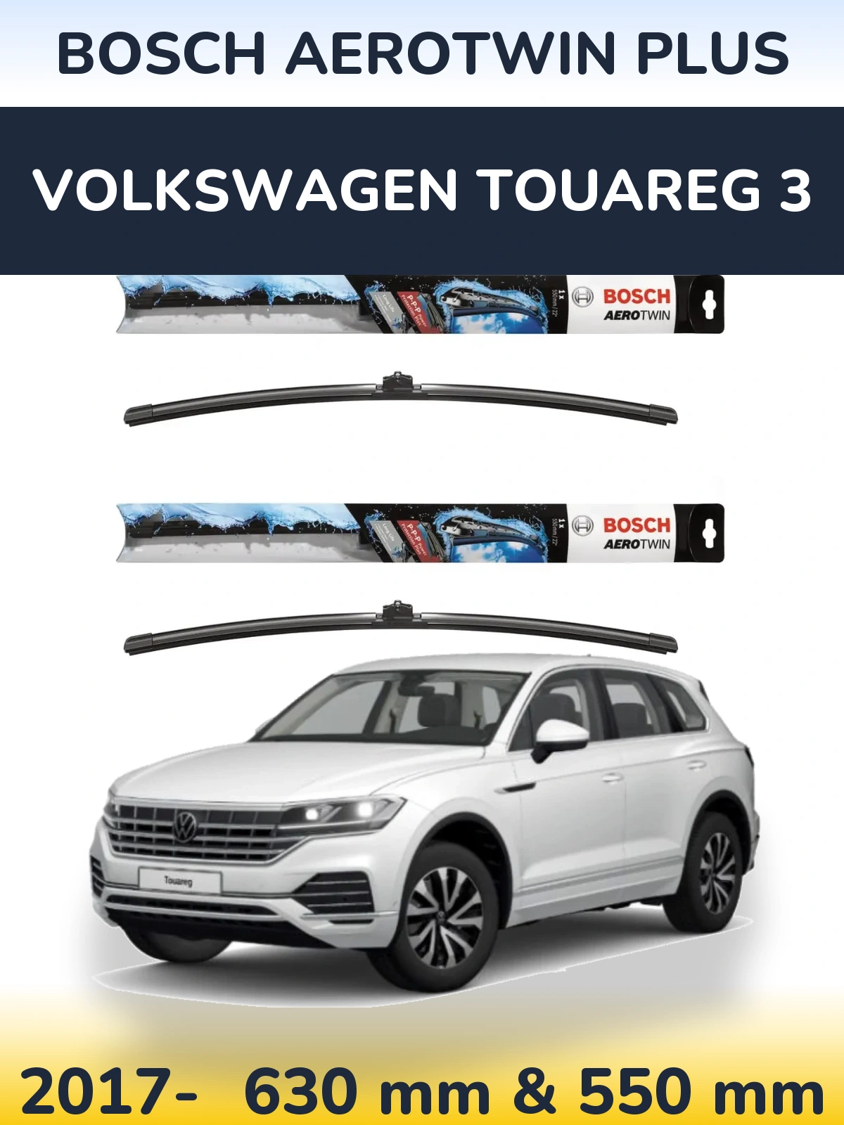 Sada předních stěračů BOSCH AeroTwin Plus 600 a 550 mm pro Volkswagen Touareg 3 2017-2026
