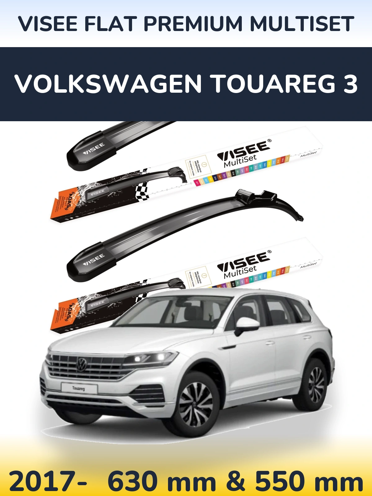 Sada předních stěračů VISEE FLAT PREMIUM MultiSet 630 a 550 mm pro Volkswagen Touareg 3 2017-2026