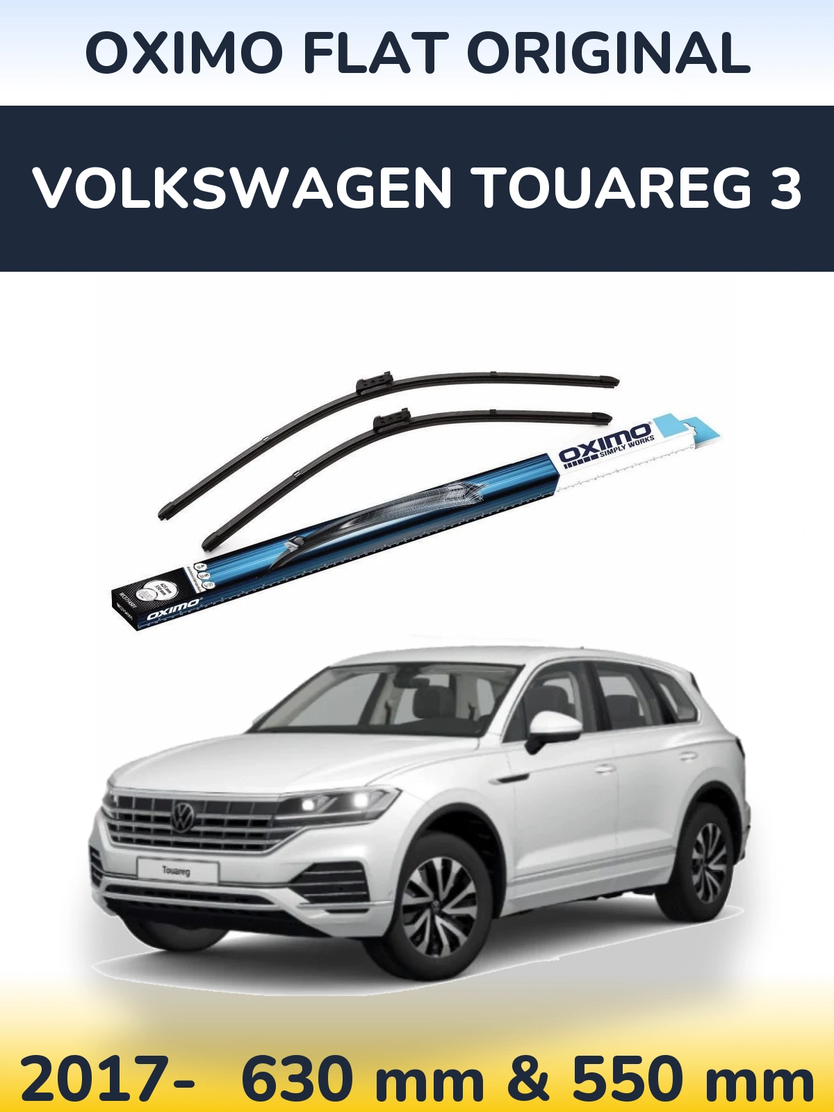 Комплект передніх щіток Oximo Flat Original 630 & 550 мм для Volkswagen Touareg 3 2017-2026