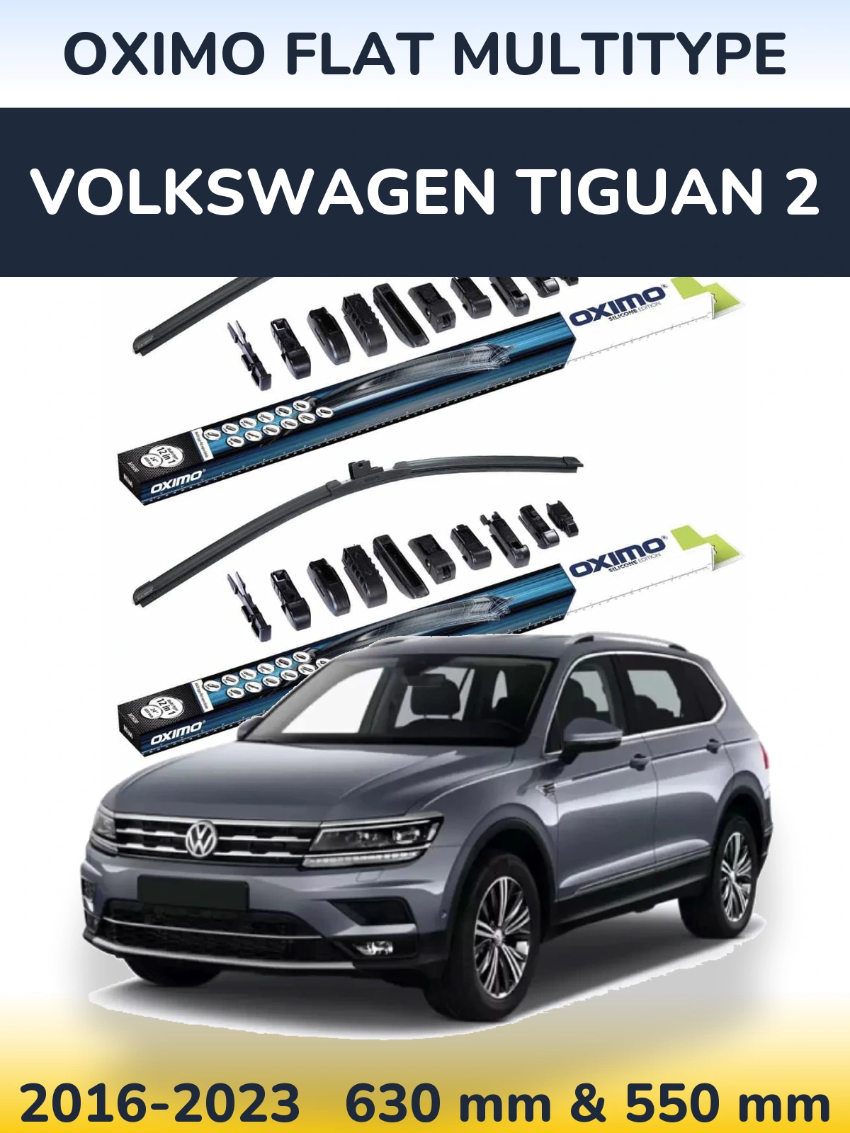 Sada předních stěračů Oximo Flat MultiType 600 a 550 mm pro Volkswagen Tiguan 2 2016-2023