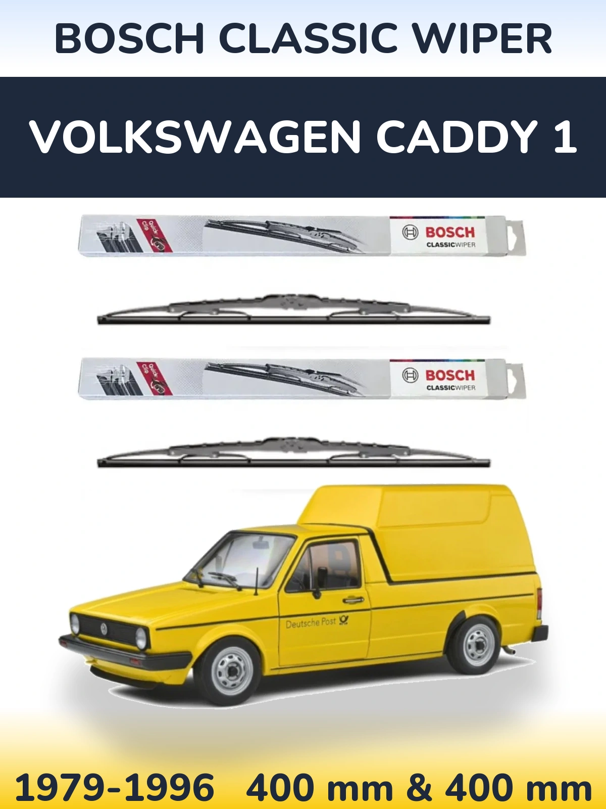Sada předních stěračů BOSCH Classic Wiper 400 a 400 mm pro Volkswagen Caddy 1 1979-1996