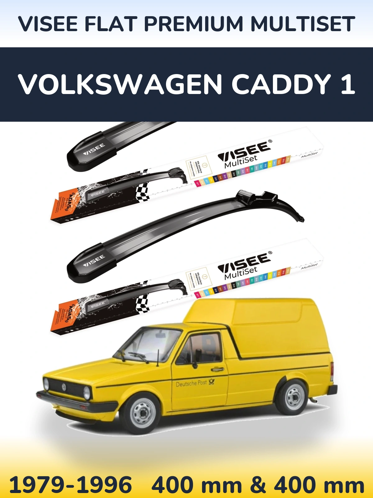 Sada předních stěračů VISEE FLAT PREMIUM MultiSet 400 a 400 mm pro Volkswagen Caddy 1 1979-1996