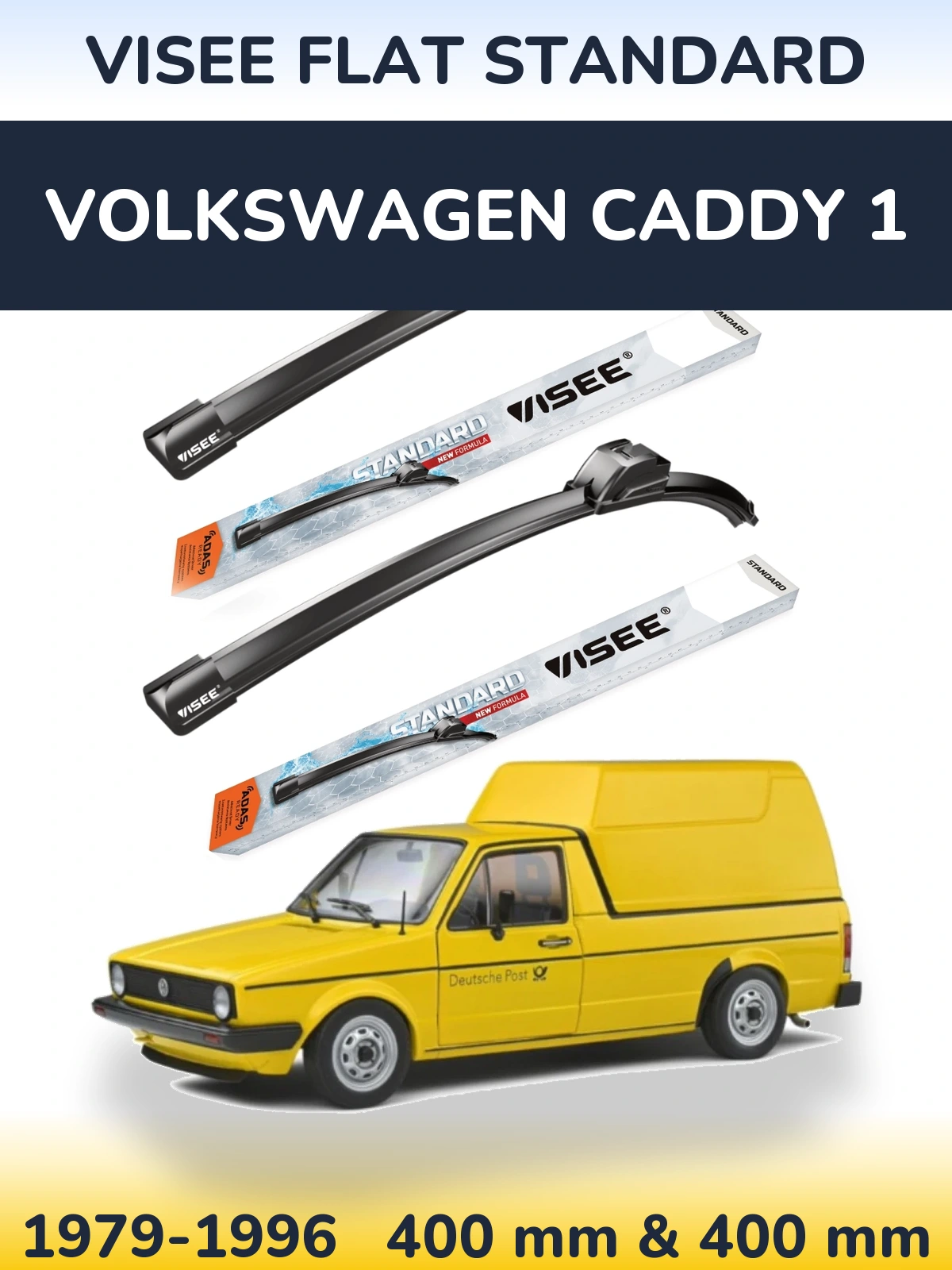 Sada předních stěračů VISEE FLAT STANDARD 400 a 400 mm pro Volkswagen Caddy 1 1979-1996