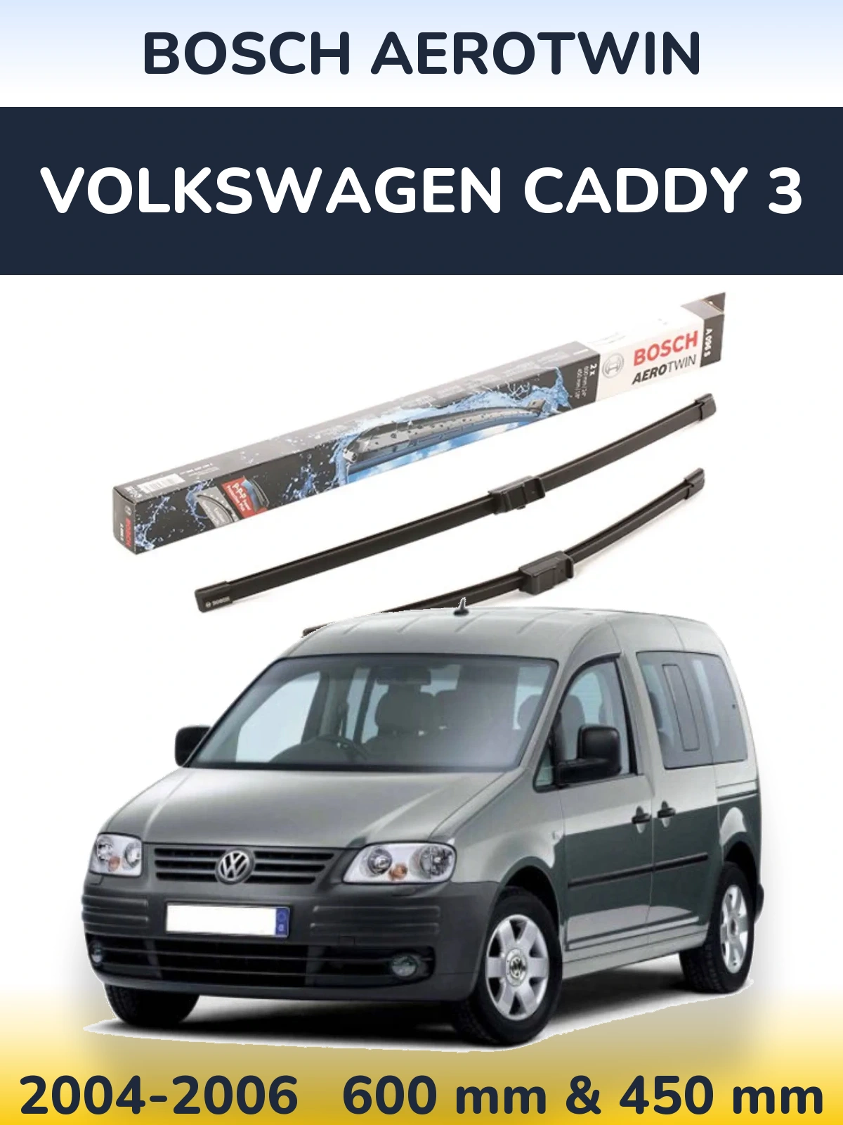 Sada předních stěračů BOSCH AeroTwin 600 a 450 mm pro Volkswagen Caddy 3 2004-2006