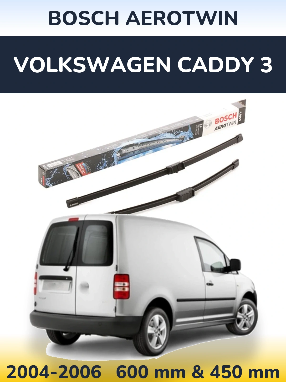 Sada předních stěračů BOSCH AeroTwin 600 a 450 mm pro Volkswagen Caddy 3 2004-2006