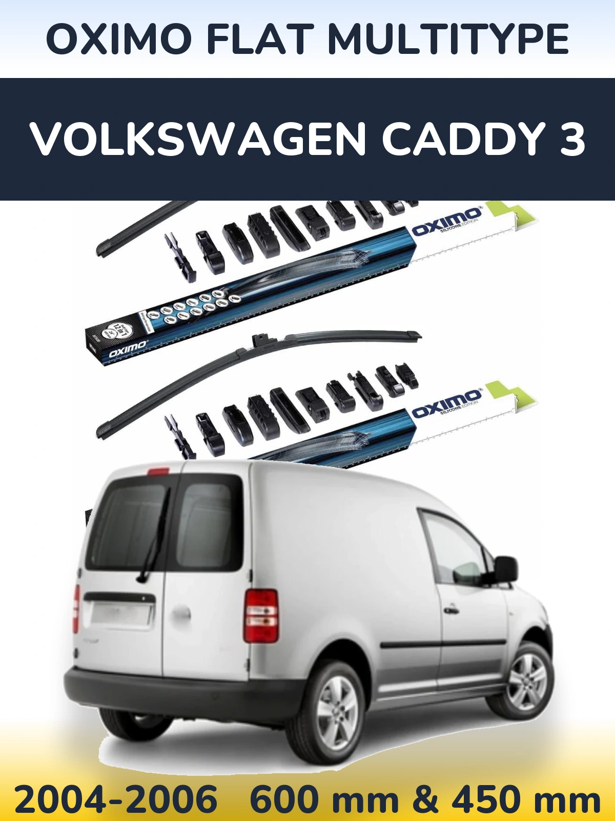 Sada předních stěračů Oximo Flat MultiType 600 a 450 mm pro Volkswagen Caddy 3 2004-2006