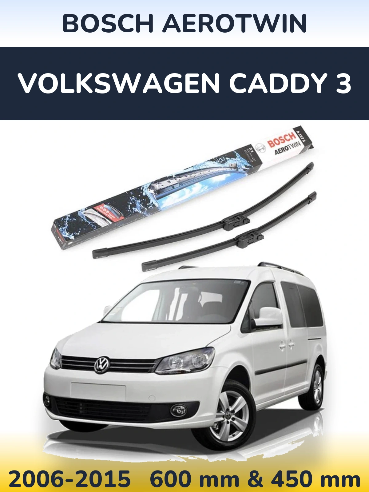 Sada předních stěračů BOSCH AeroTwin 600 a 450 mm pro Volkswagen Caddy 3 2006-2015