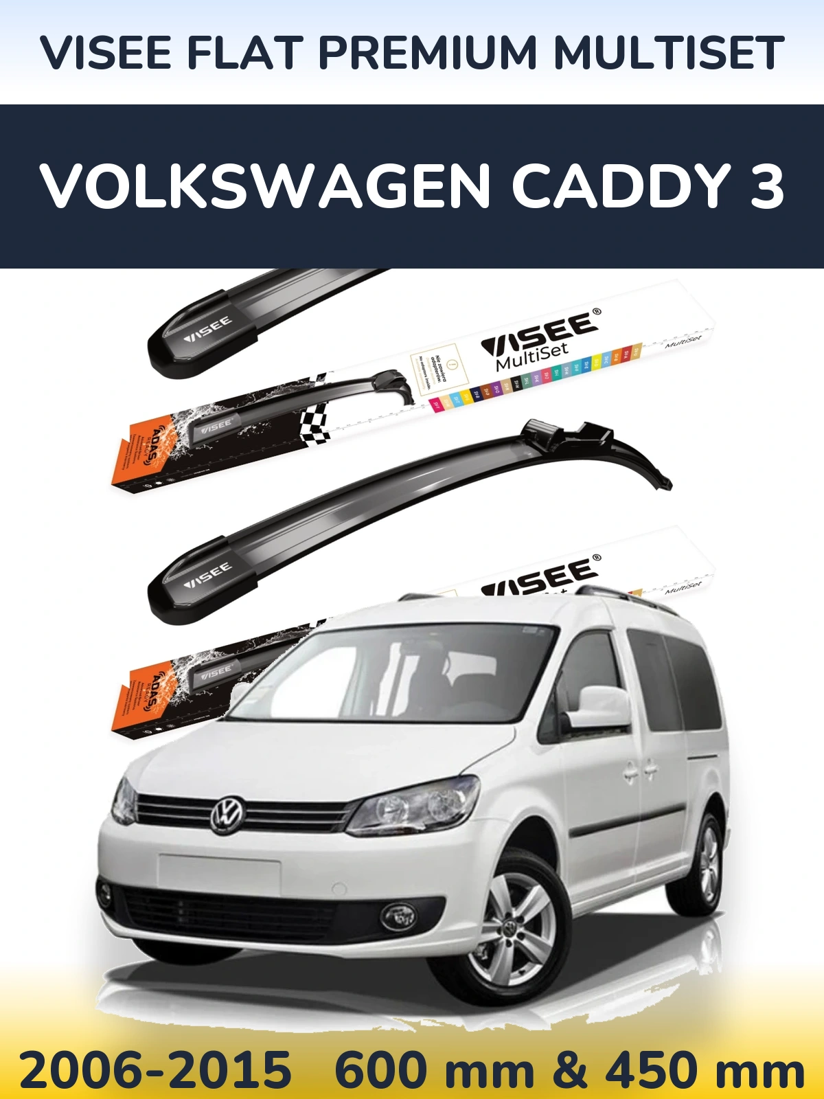 Sada předních stěračů VISEE FLAT PREMIUM MultiSet 600 a 450 mm pro Volkswagen Caddy 3 2006-2015