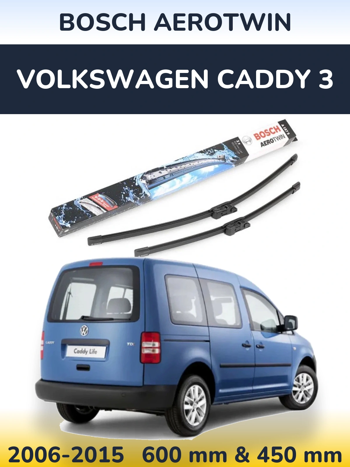 Sada předních stěračů BOSCH AeroTwin 600 a 450 mm pro Volkswagen Caddy 3 2006-2015