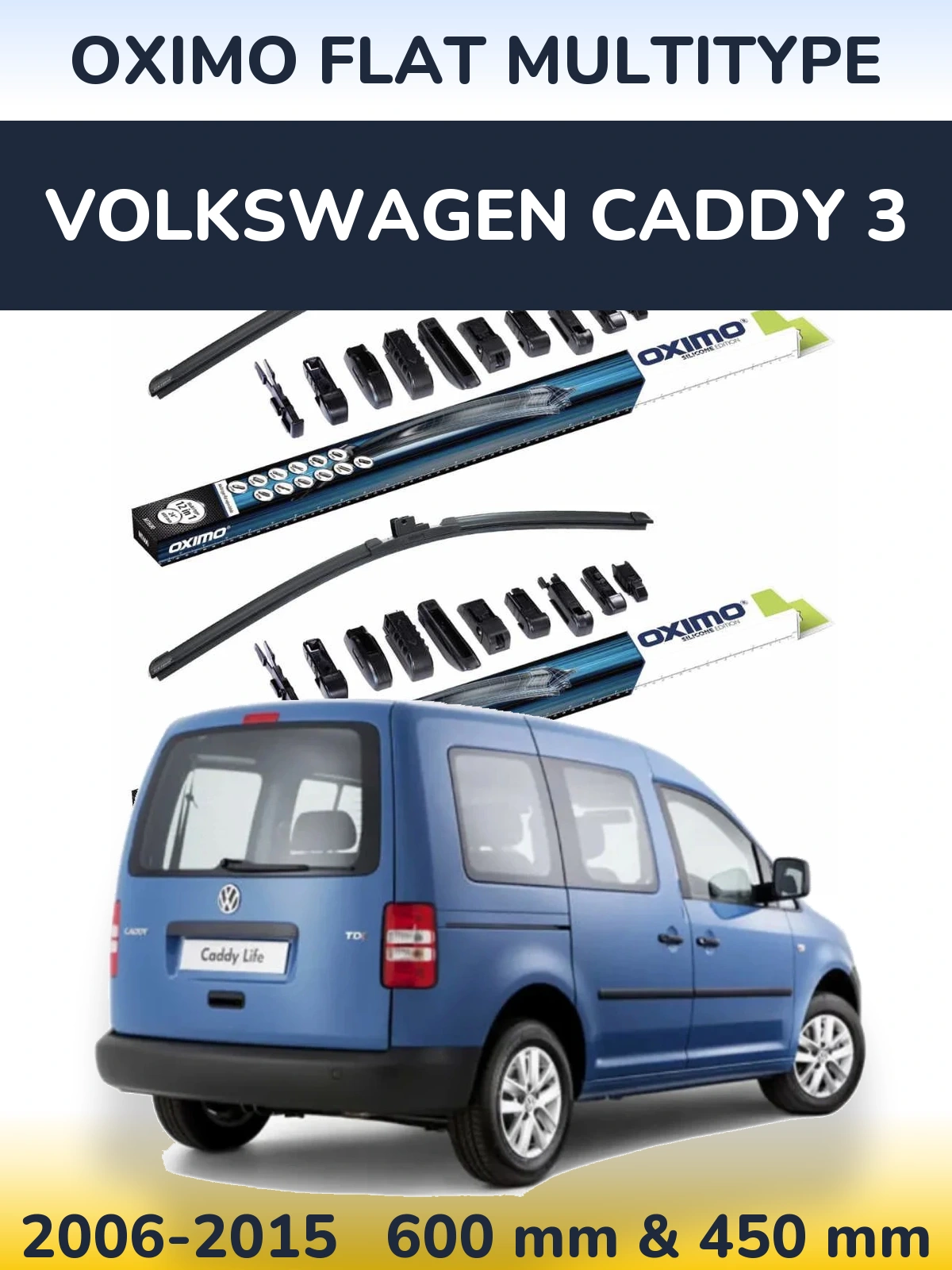 Sada předních stěračů Oximo Flat MultiType 600 a 450 mm pro Volkswagen Caddy 3 2006-2015
