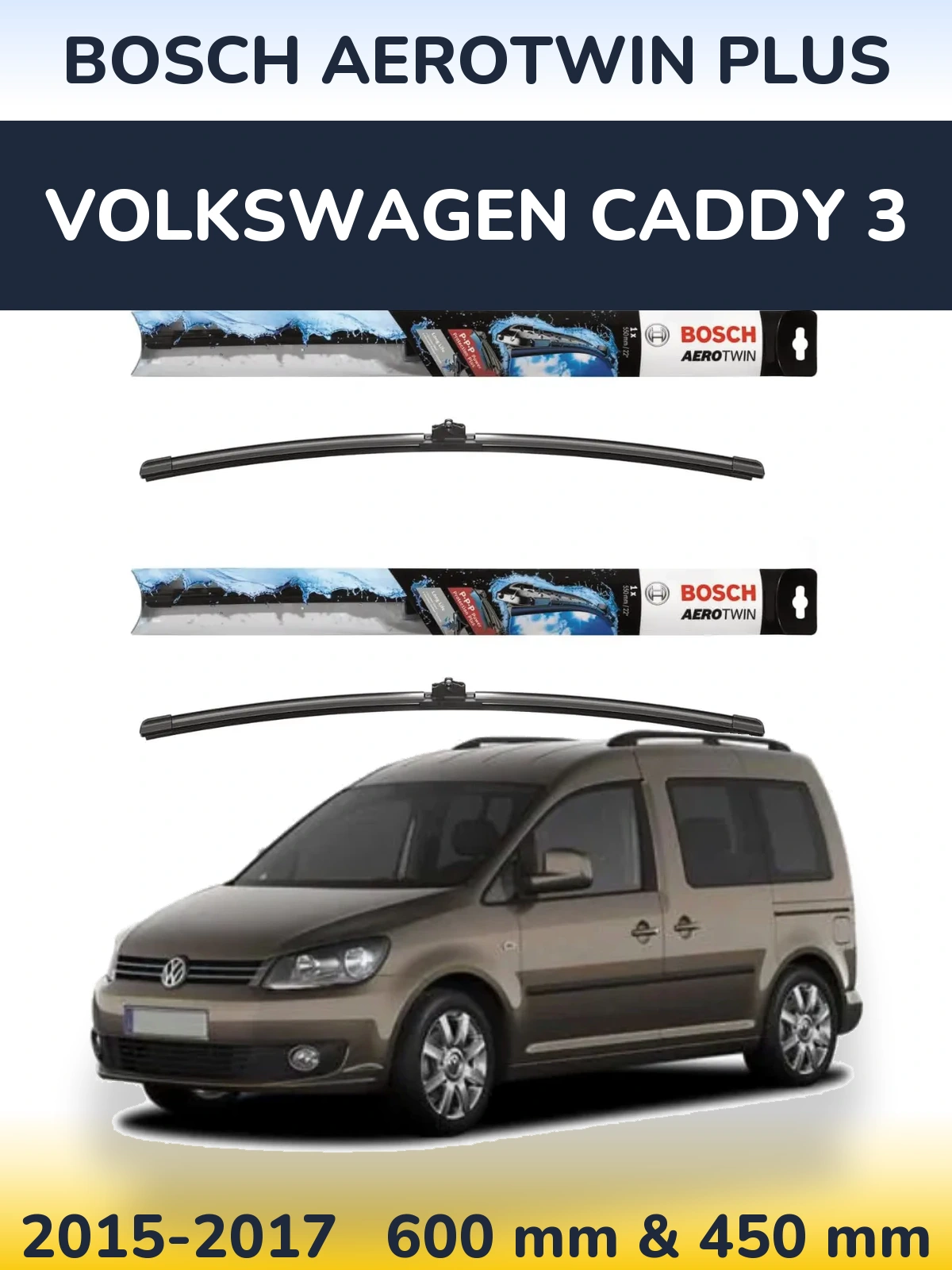 Sada předních stěračů BOSCH AeroTwin Plus 600 a 450 mm pro Volkswagen Caddy 3 2015-2017