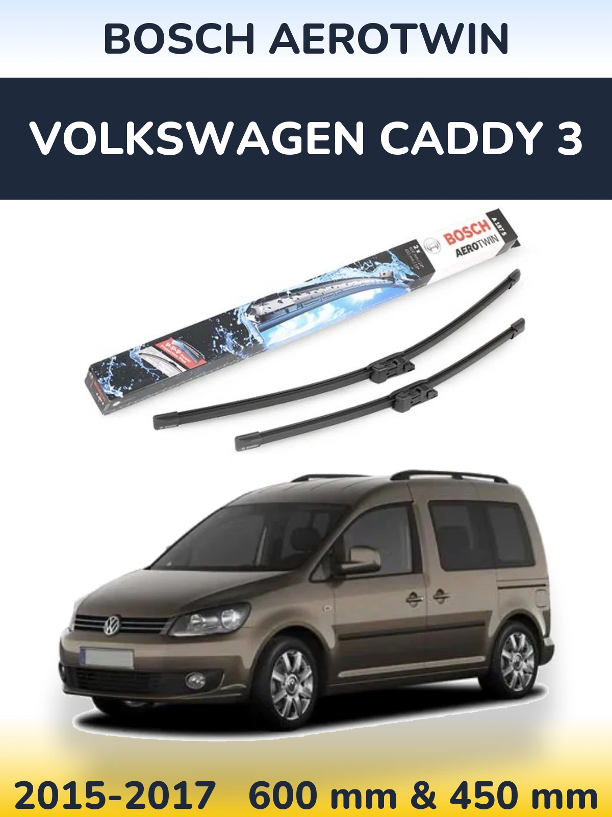 Sada předních stěračů BOSCH AeroTwin 600 a 450 mm pro Volkswagen Caddy 3 2015-2017