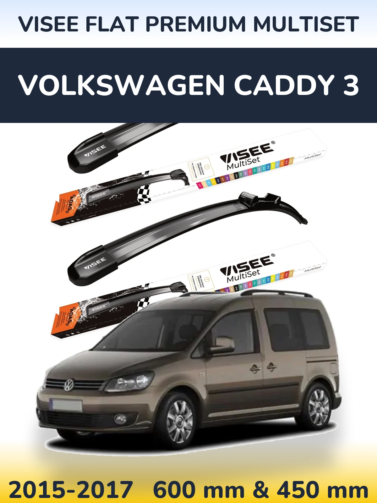 Sada předních stěračů VISEE FLAT PREMIUM MultiSet 600 a 450 mm pro Volkswagen Caddy 3 2015-2017