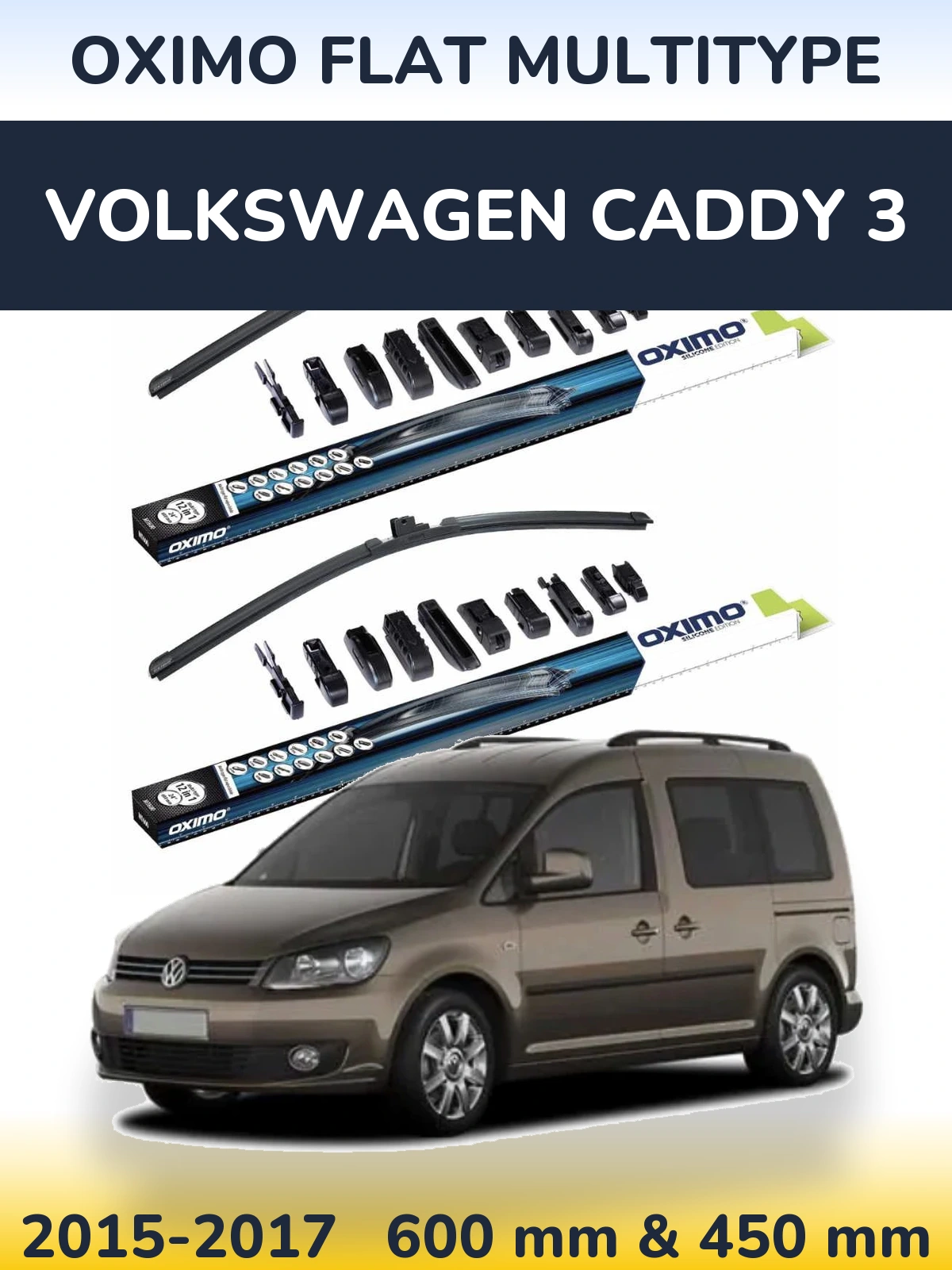 Sada předních stěračů Oximo Flat MultiType 600 a 450 mm pro Volkswagen Caddy 3 2015-2017