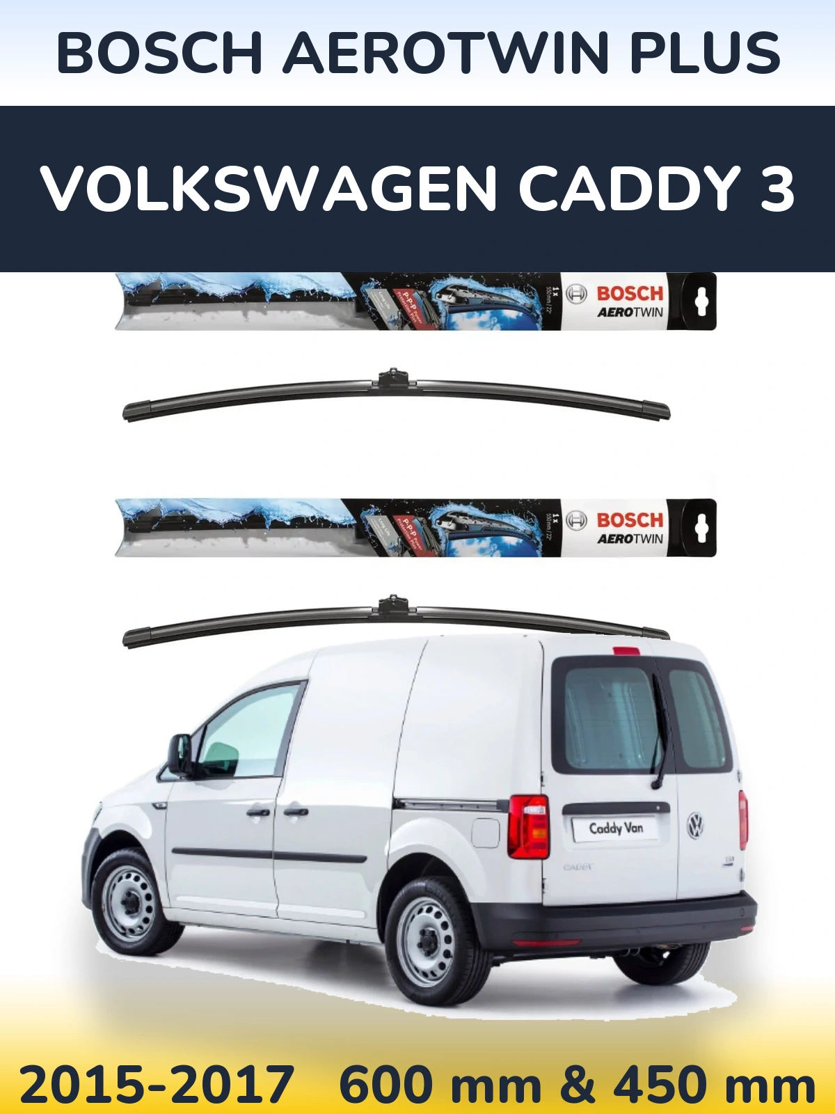 Комплект передніх щіток BOSCH AeroTwin Plus 600 & 450 мм для Volkswagen Caddy 3 2015-2017