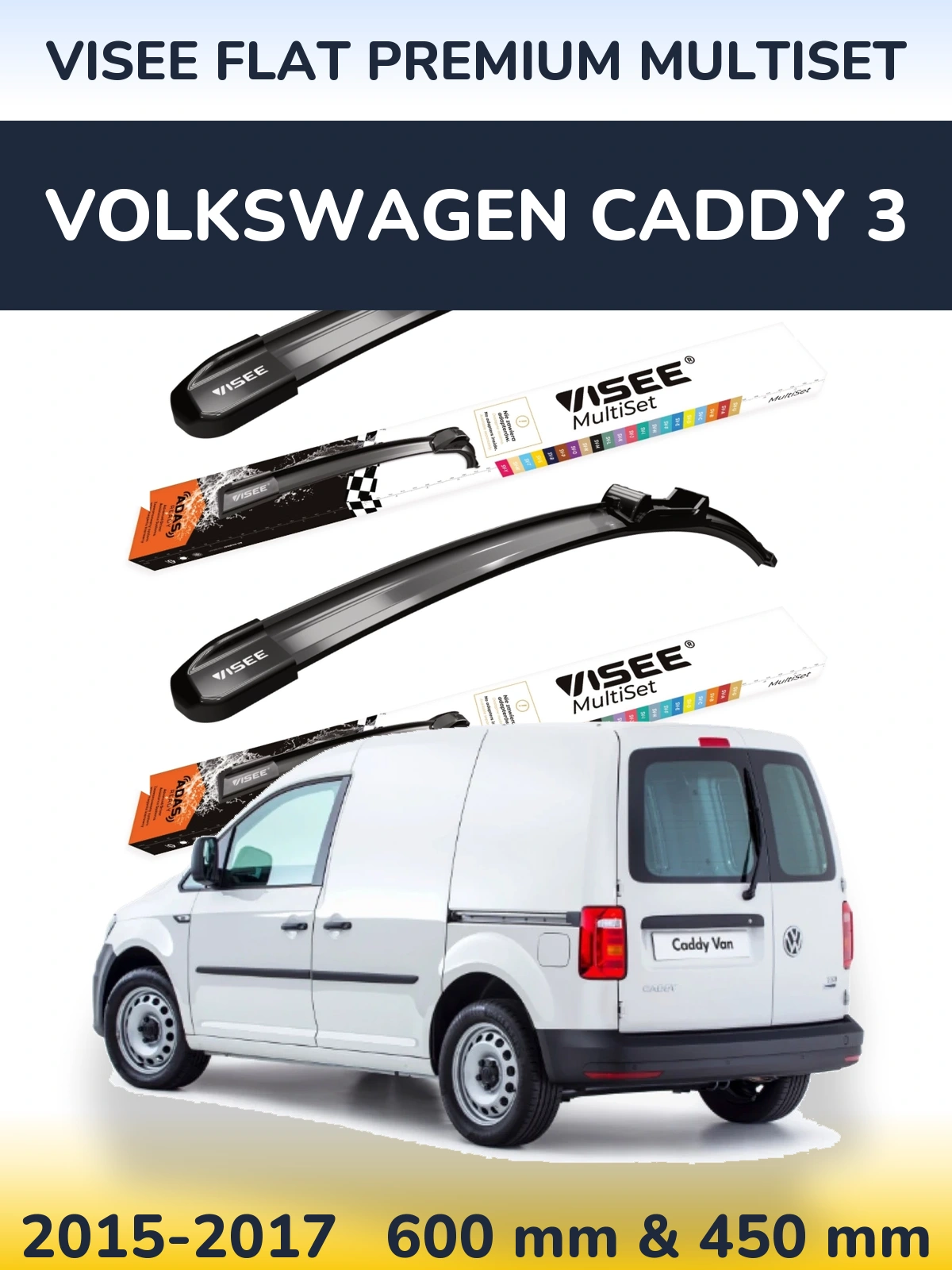 Sada předních stěračů VISEE FLAT PREMIUM MultiSet 600 a 450 mm pro Volkswagen Caddy 3 2015-2017