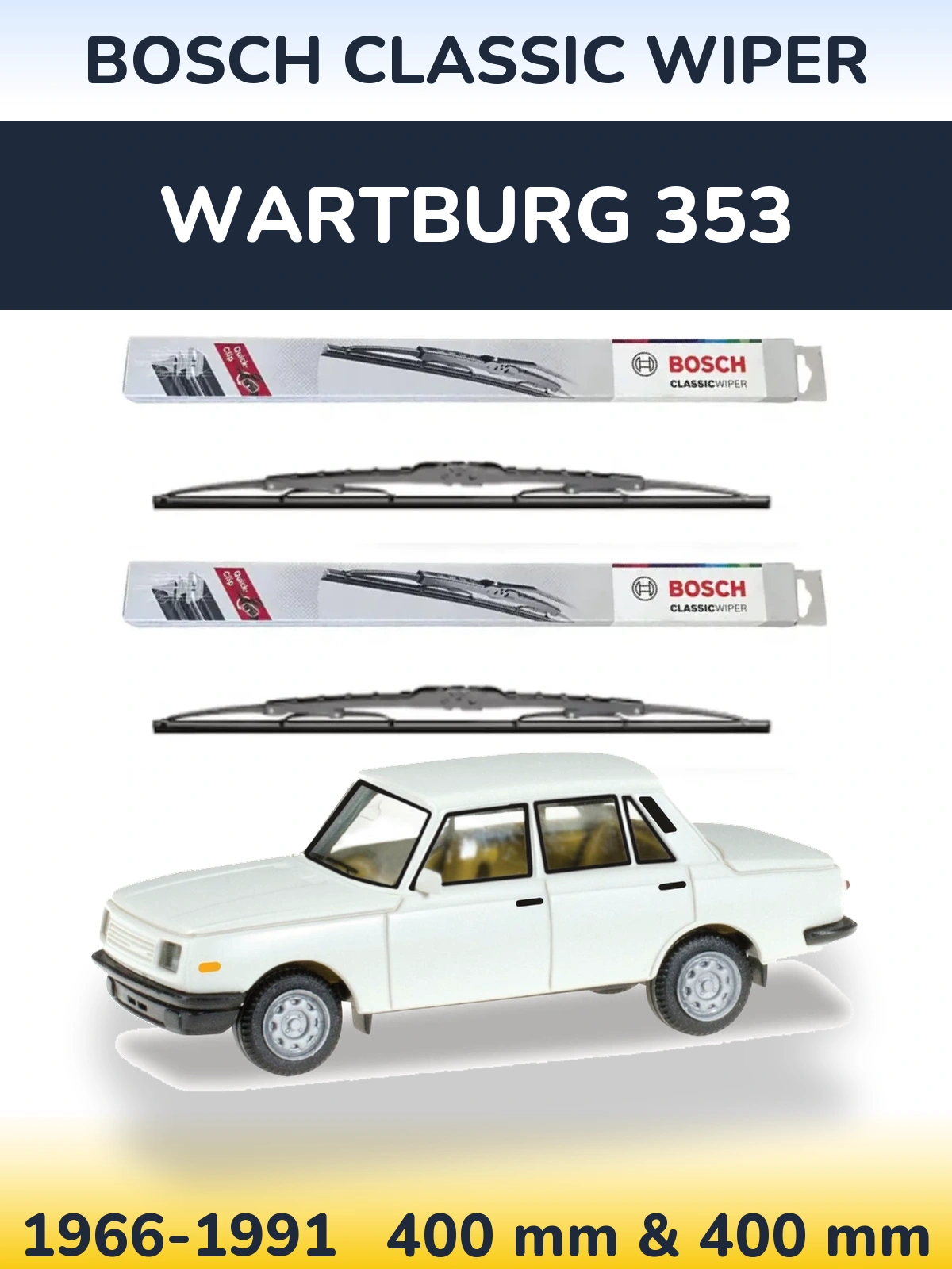 Sada předních stěračů BOSCH Classic Wiper 400 a 400 mm pro Wartburg 353 1966-1991