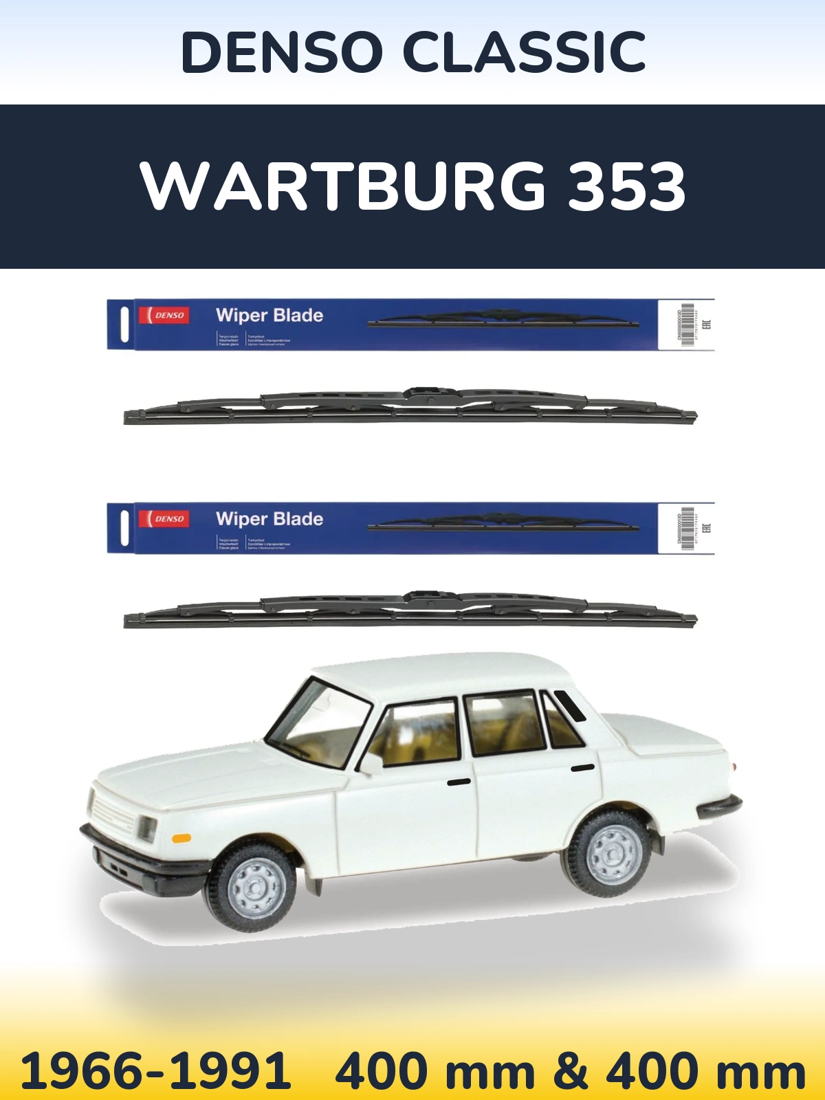 Sada předních stěračů Denso Classic 400 a 400 mm pro Wartburg 353 1966-1991