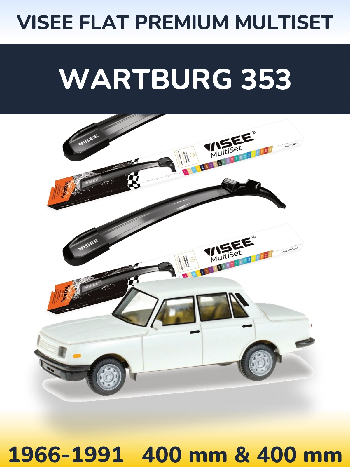 Sada předních stěračů VISEE FLAT PREMIUM MultiSet 400 a 400 mm pro Wartburg 353 1966-1991