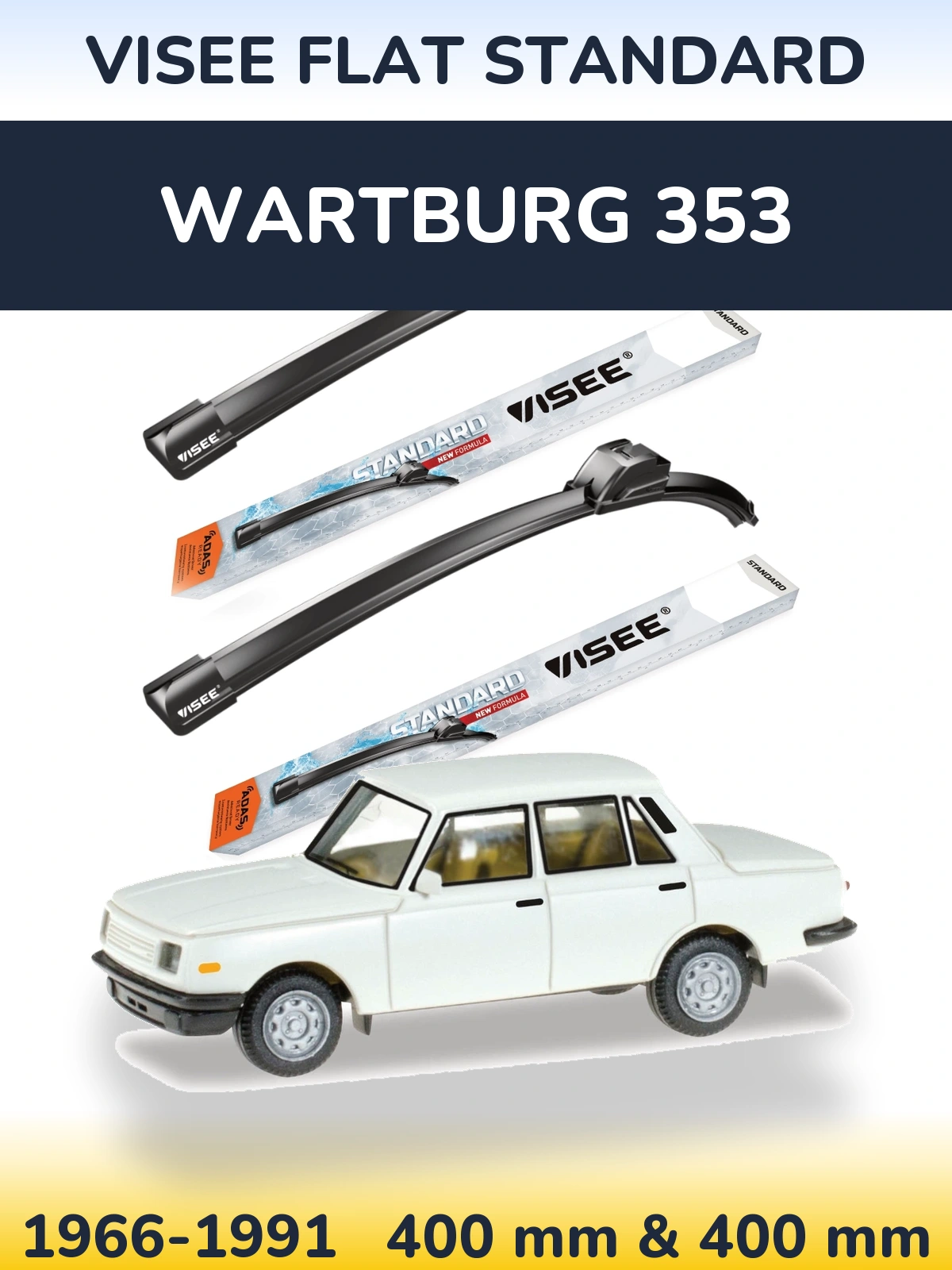 Sada předních stěračů VISEE FLAT STANDARD 400 a 400 mm pro Wartburg 353 1966-1991