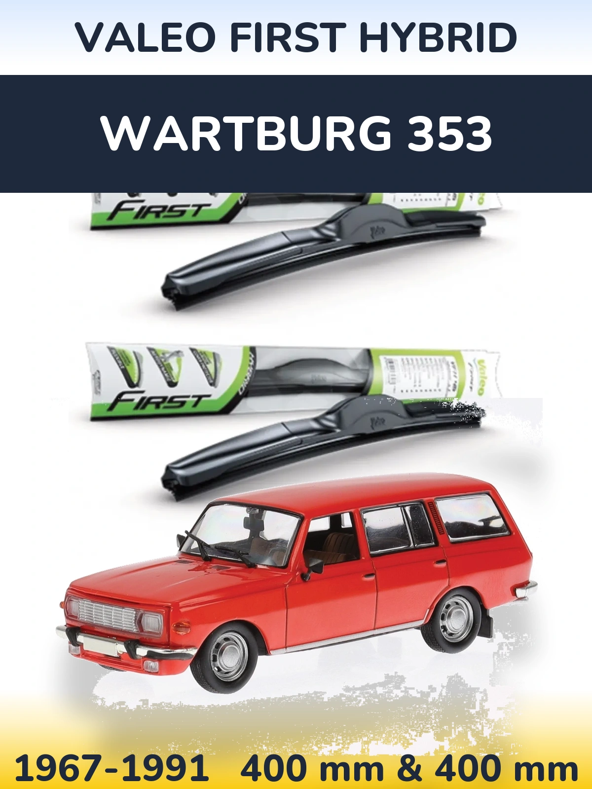 Sada předních stěračů Valeo First Hybrid 400 a 400 mm pro Wartburg 353 1967-1991