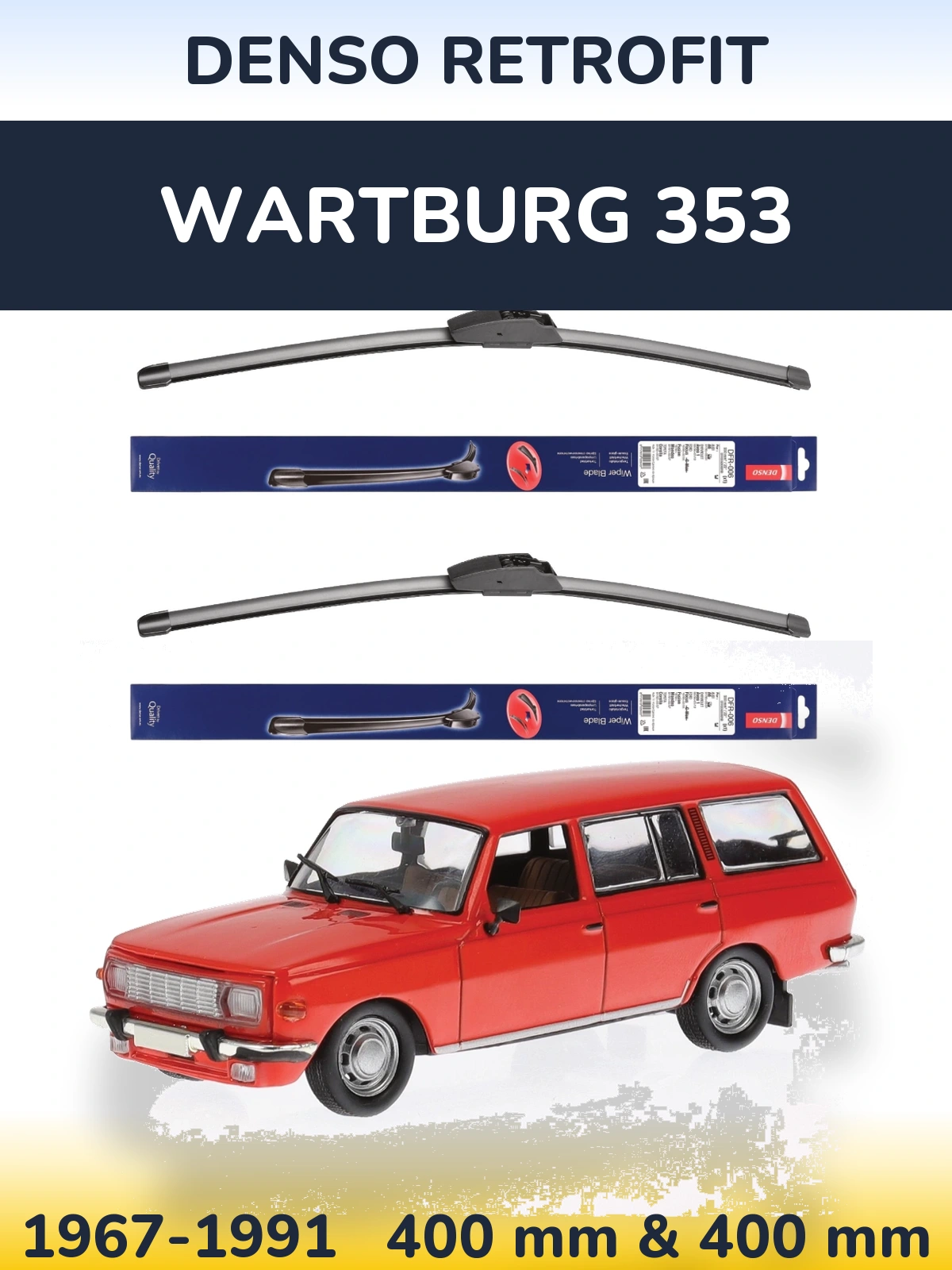 Sada předních stěračů Denso Retrofit 400 a 400 mm pro Wartburg 353 1967-1991