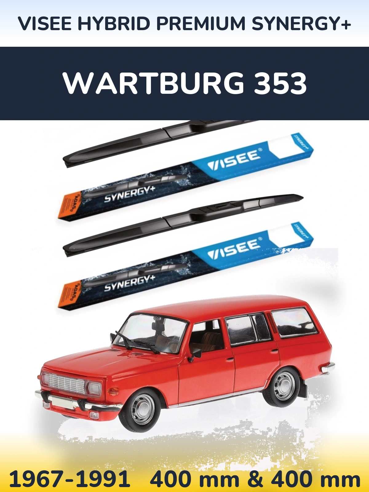 Sada předních stěračů VISEE HYBRID PREMIUM SYNERGY+ 400 a 400 mm pro Wartburg 353 1967-1991