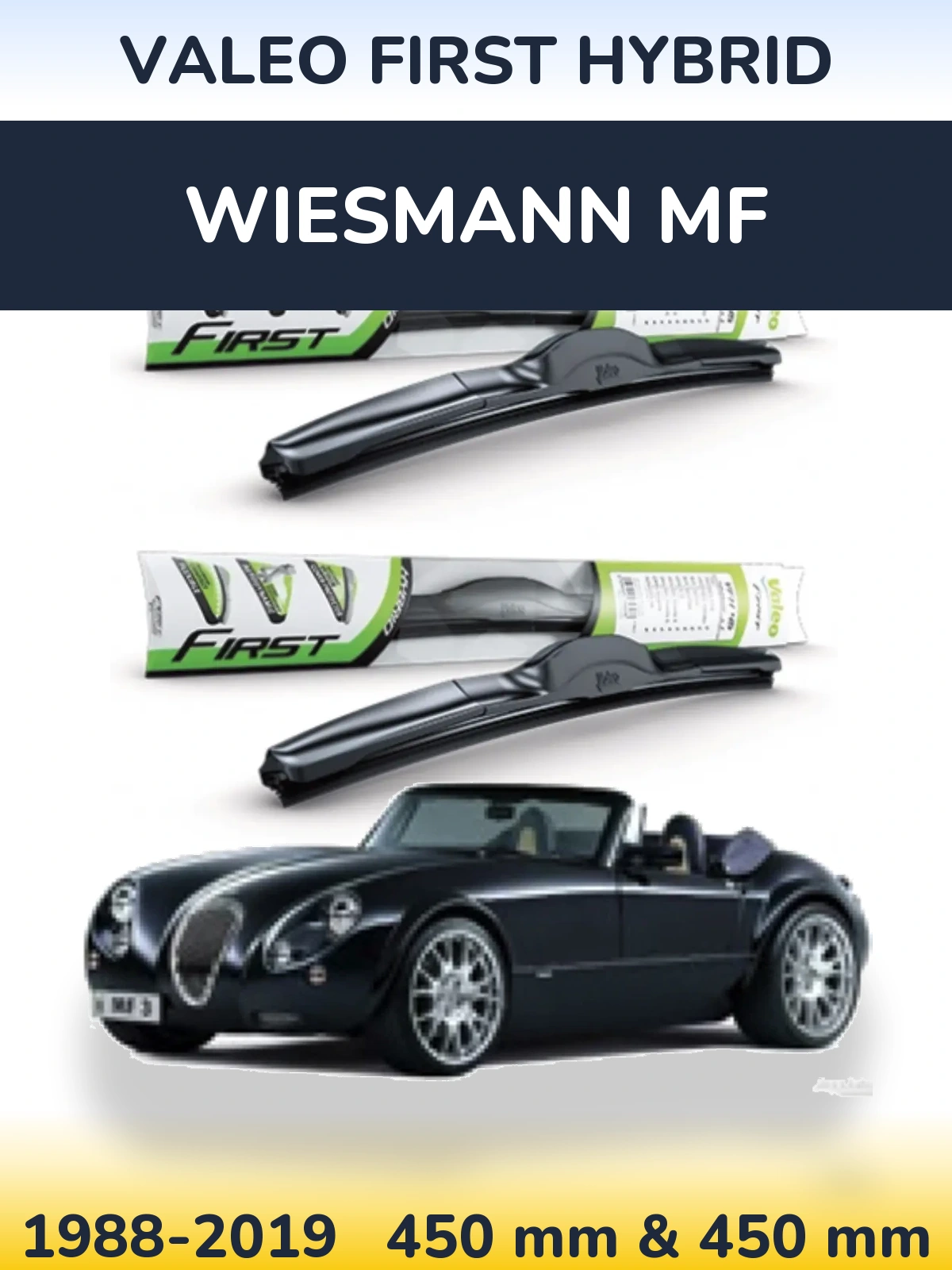Sada předních stěračů Valeo First Hybrid 450 a 450 mm pro Wiesmann MF 1988-2019