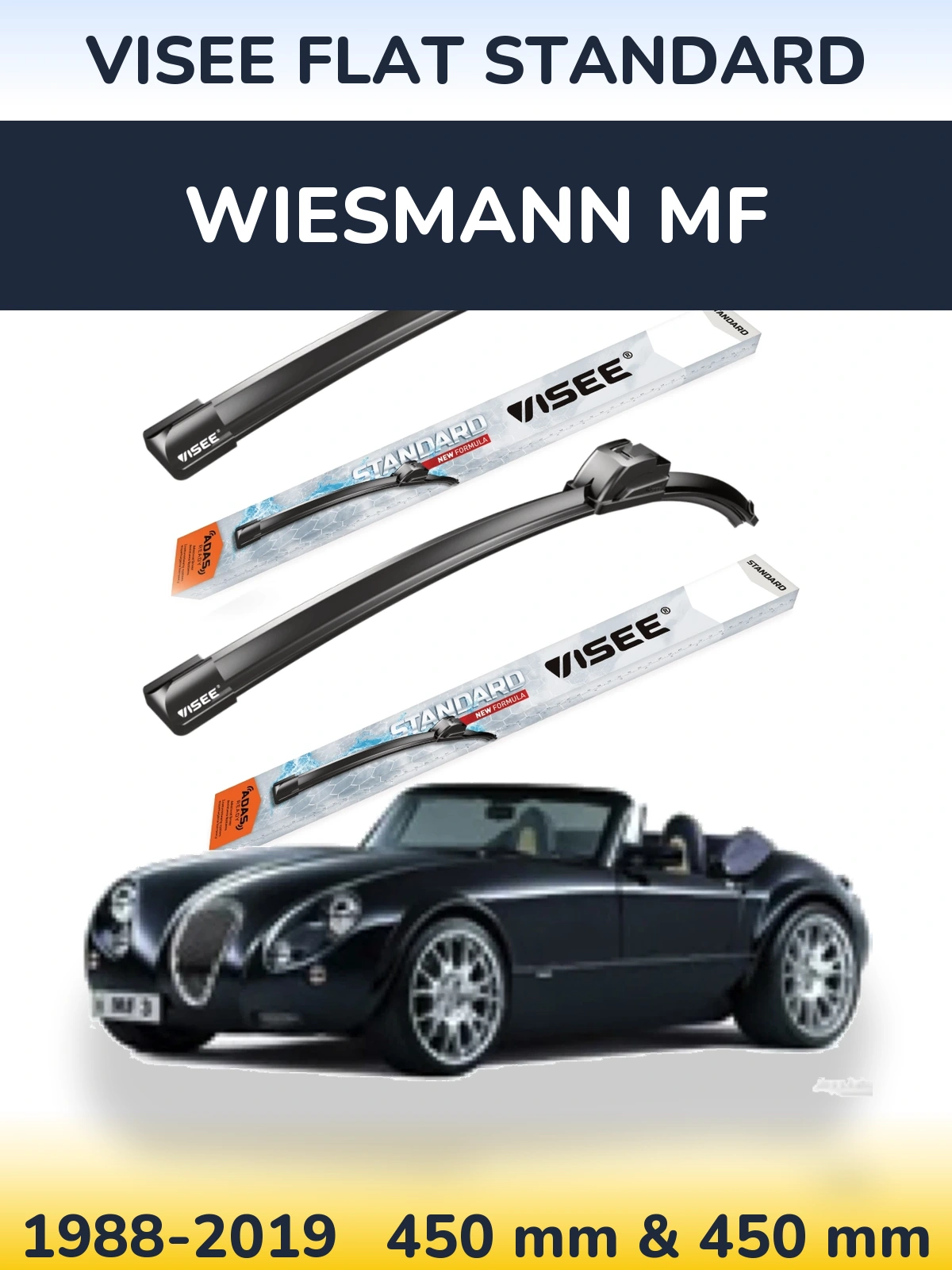 Sada předních stěračů VISEE FLAT STANDARD 450 a 450 mm pro Wiesmann MF 1988-2019
