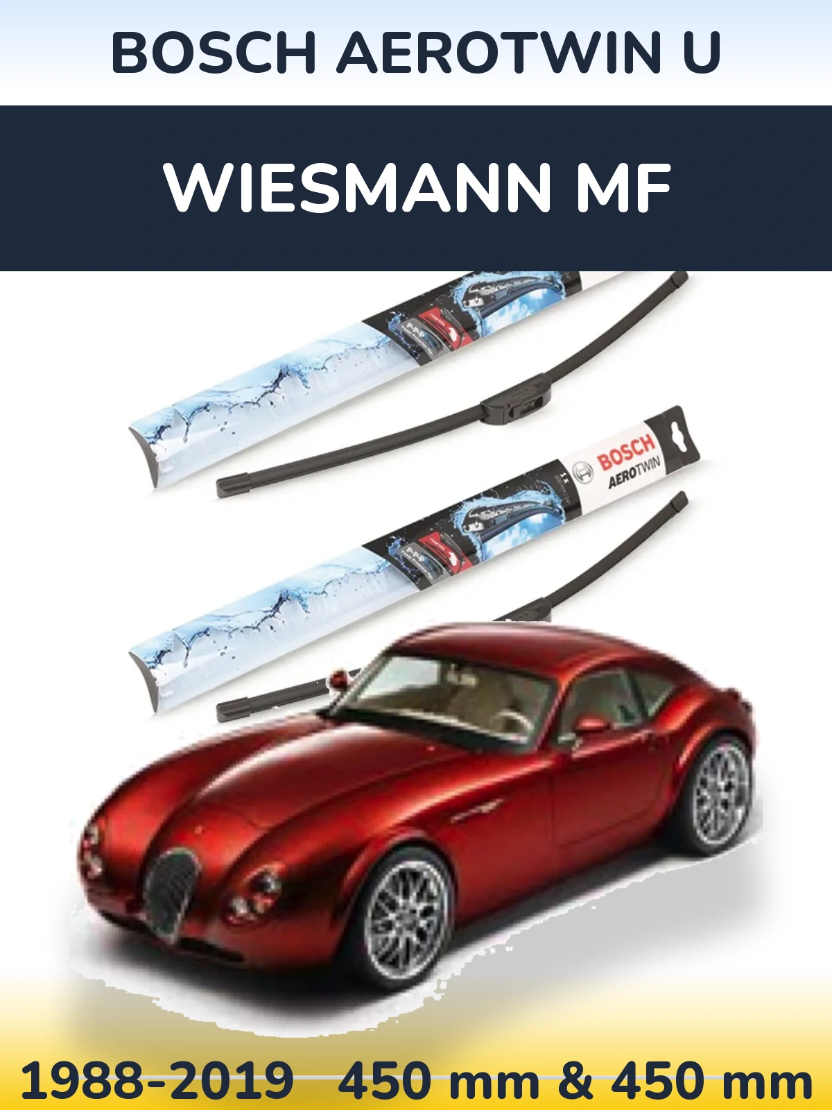Sada předních stěračů BOSCH AeroTwin U 450 a 450 mm pro Wiesmann MF 1988-2019
