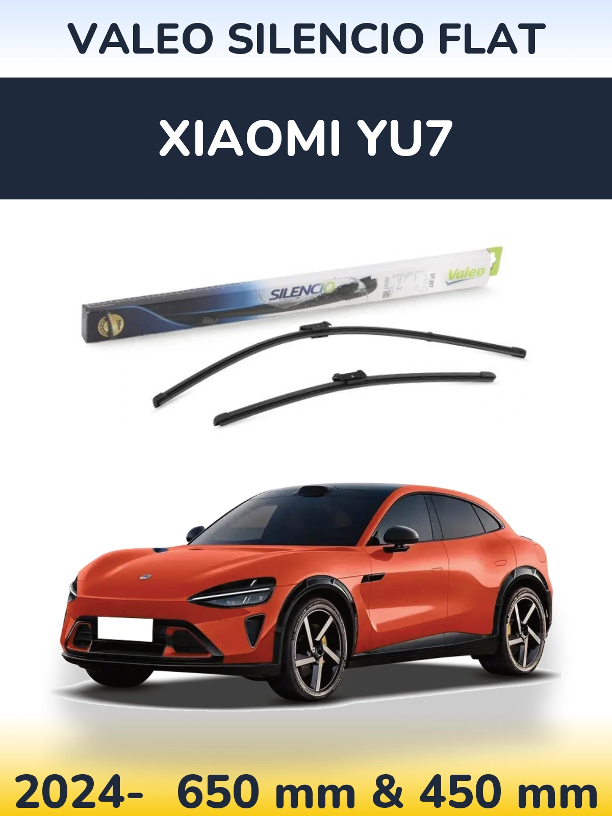 Sada předních stěračů Valeo Silencio Flat 650 a 450 mm pro Xiaomi YU7 2024-2026