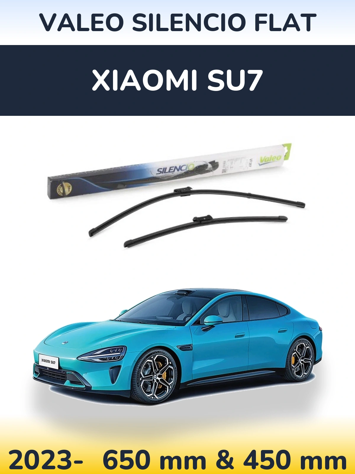 Sada předních stěračů Valeo Silencio Flat 650 a 450 mm pro Xiaomi SU7 2023-2026