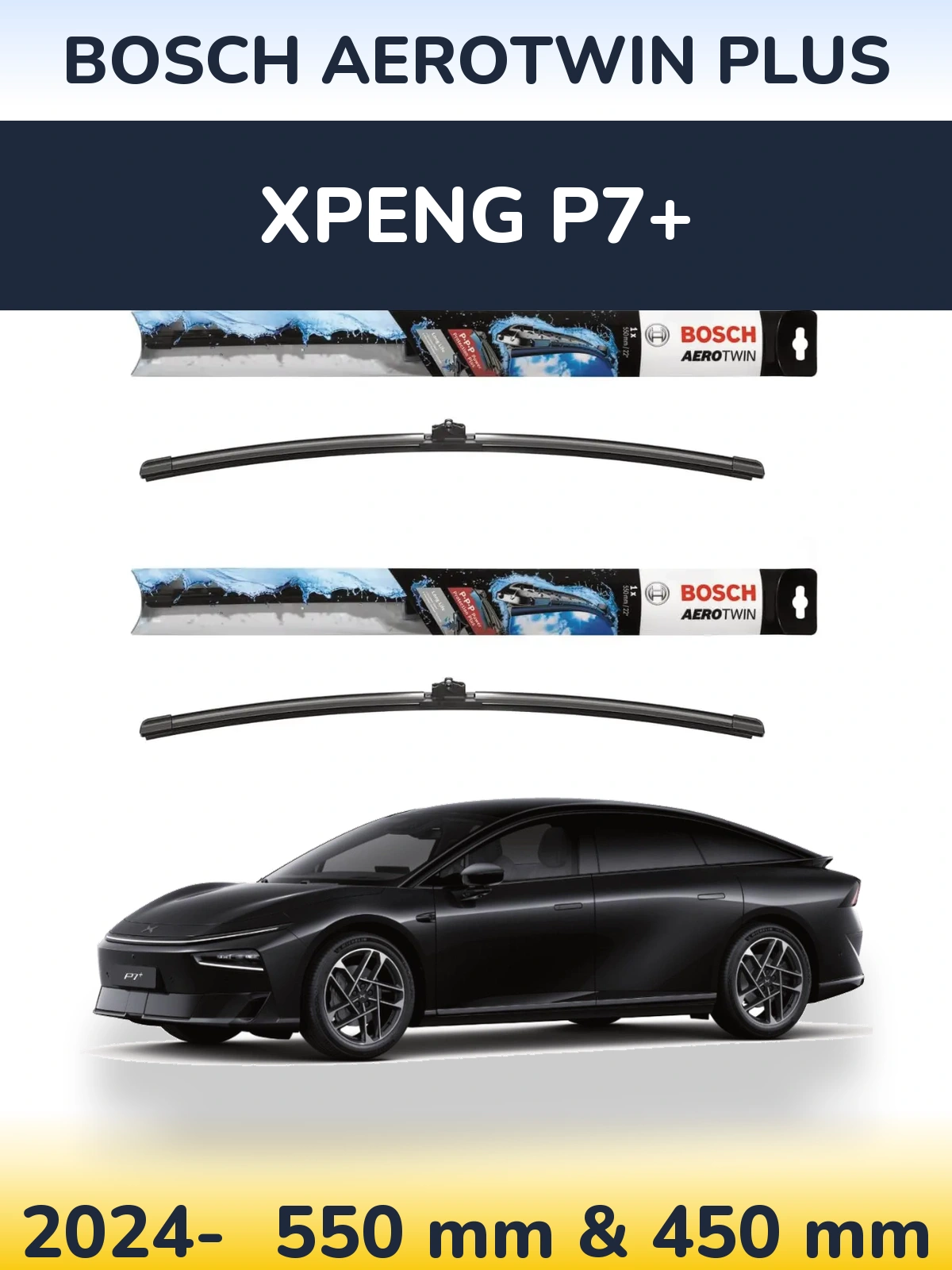 Sada předních stěračů BOSCH AeroTwin Plus 550 a 450 mm pro XPENG P7+ 2024-2026