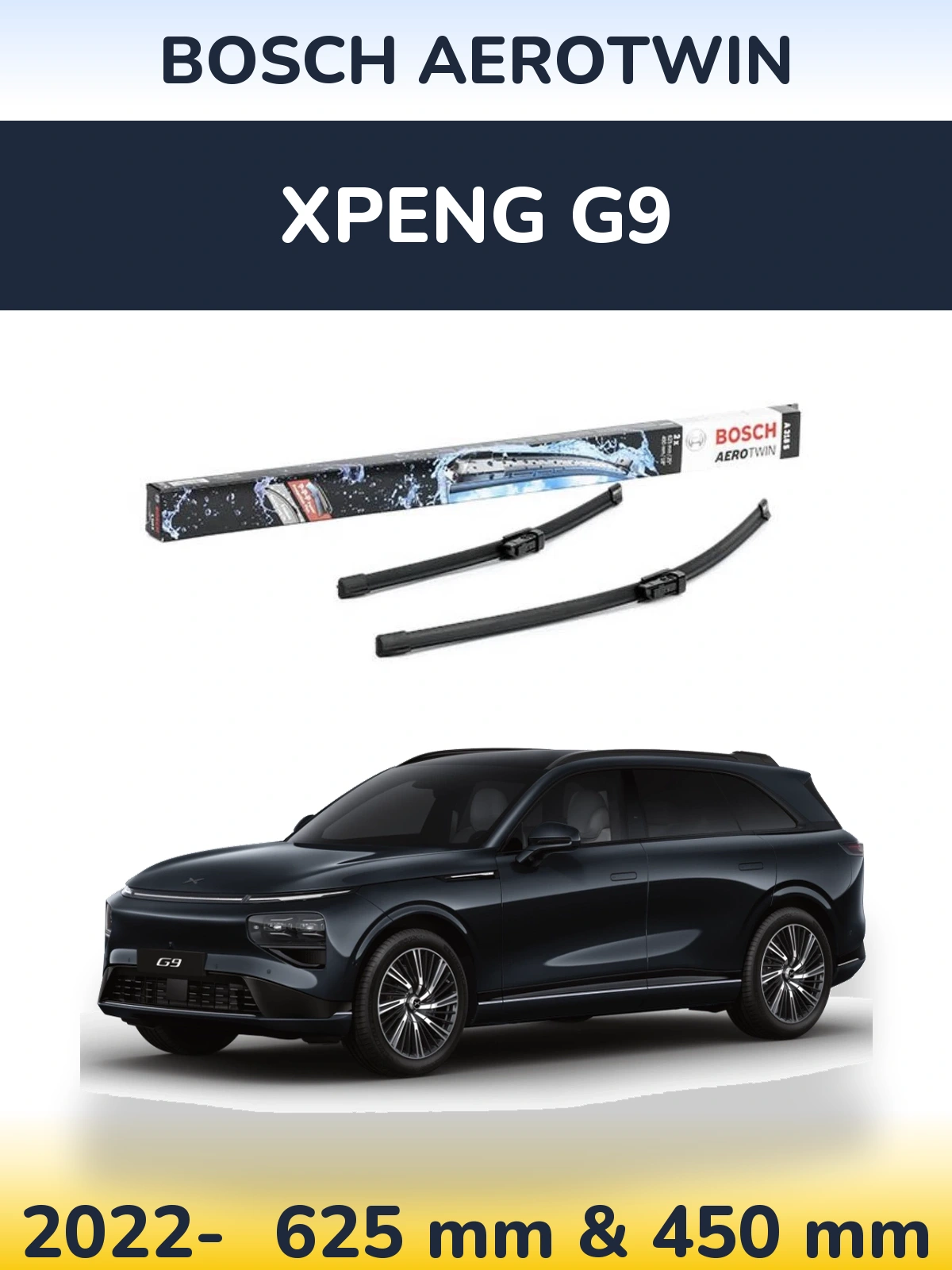 Комплект передніх щіток BOSCH AeroTwin 625 & 450 мм для XPENG G9 2022-2026