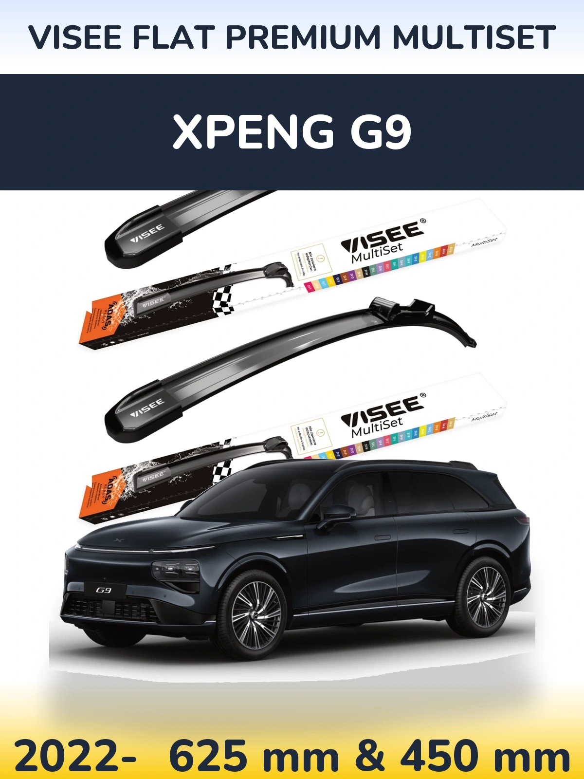 Sada předních stěračů VISEE FLAT PREMIUM MultiSet 630 a 450 mm pro XPENG G9 2022-2026