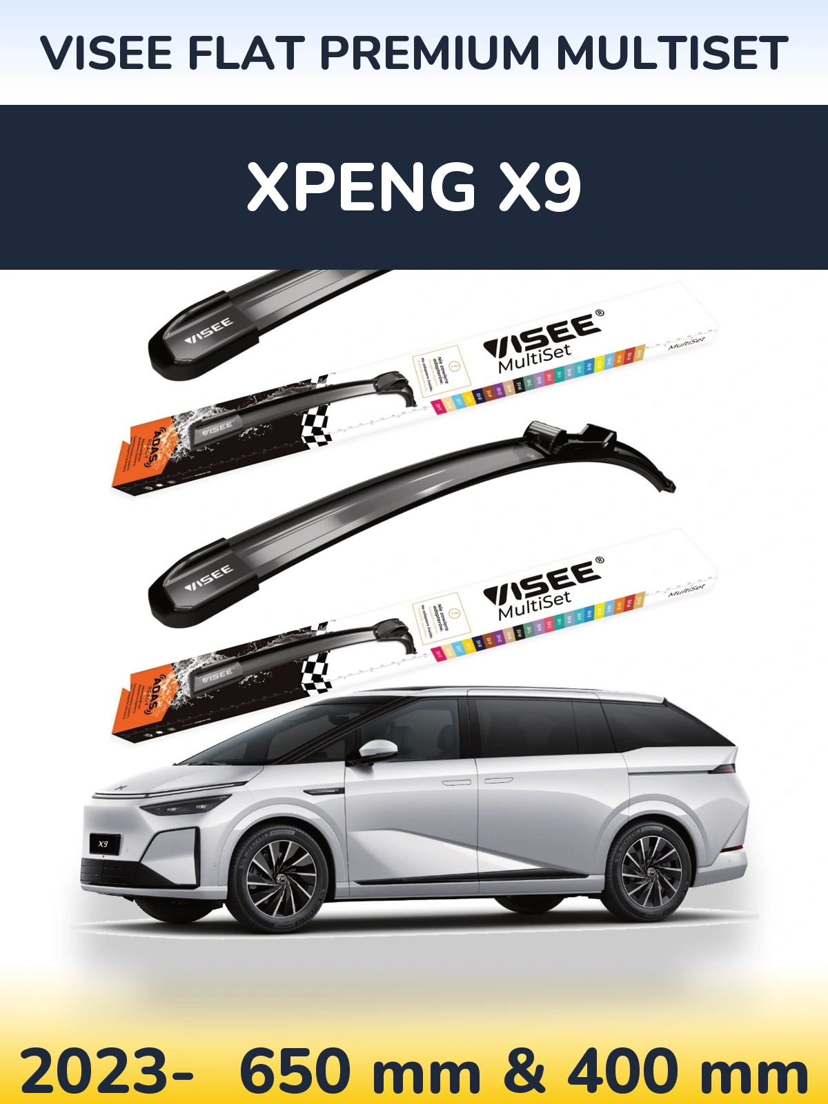 Sada předních stěračů VISEE FLAT PREMIUM MultiSet 650 a 400 mm pro XPENG X9 2023-2026