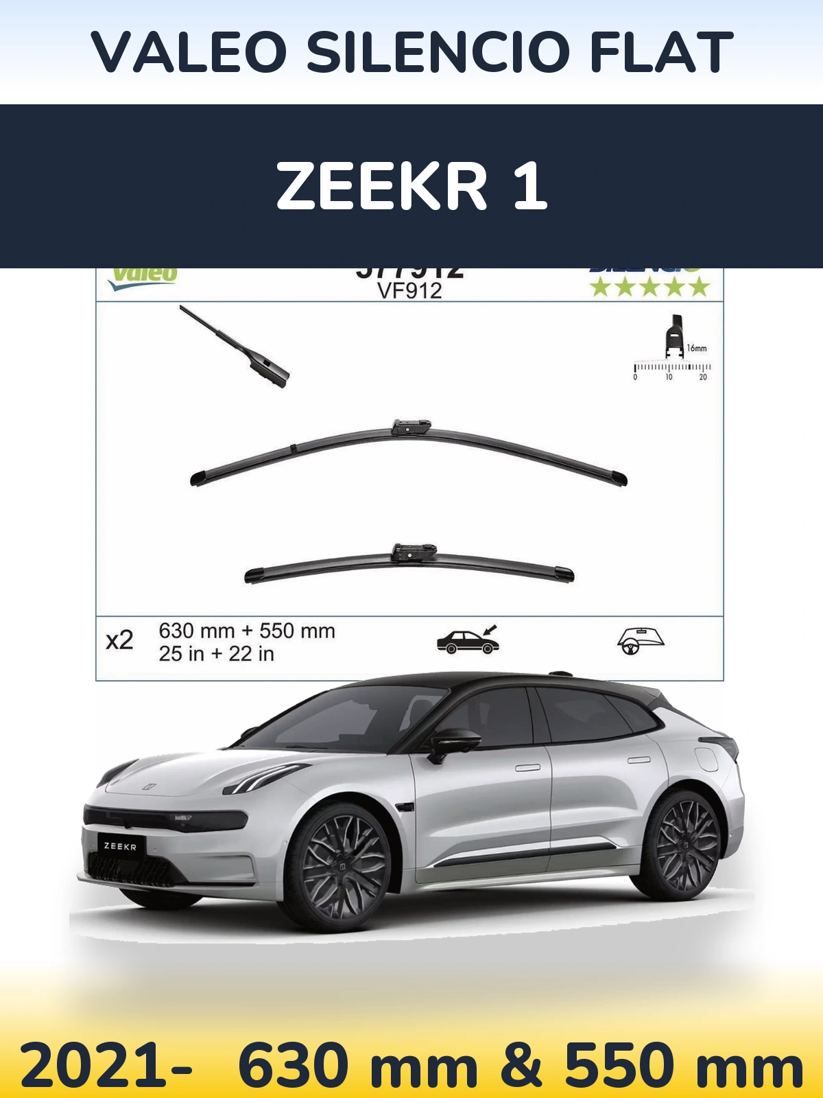 Sada předních stěračů Valeo Silencio Flat 630 a 550 mm pro Zeekr 1 2021-2026