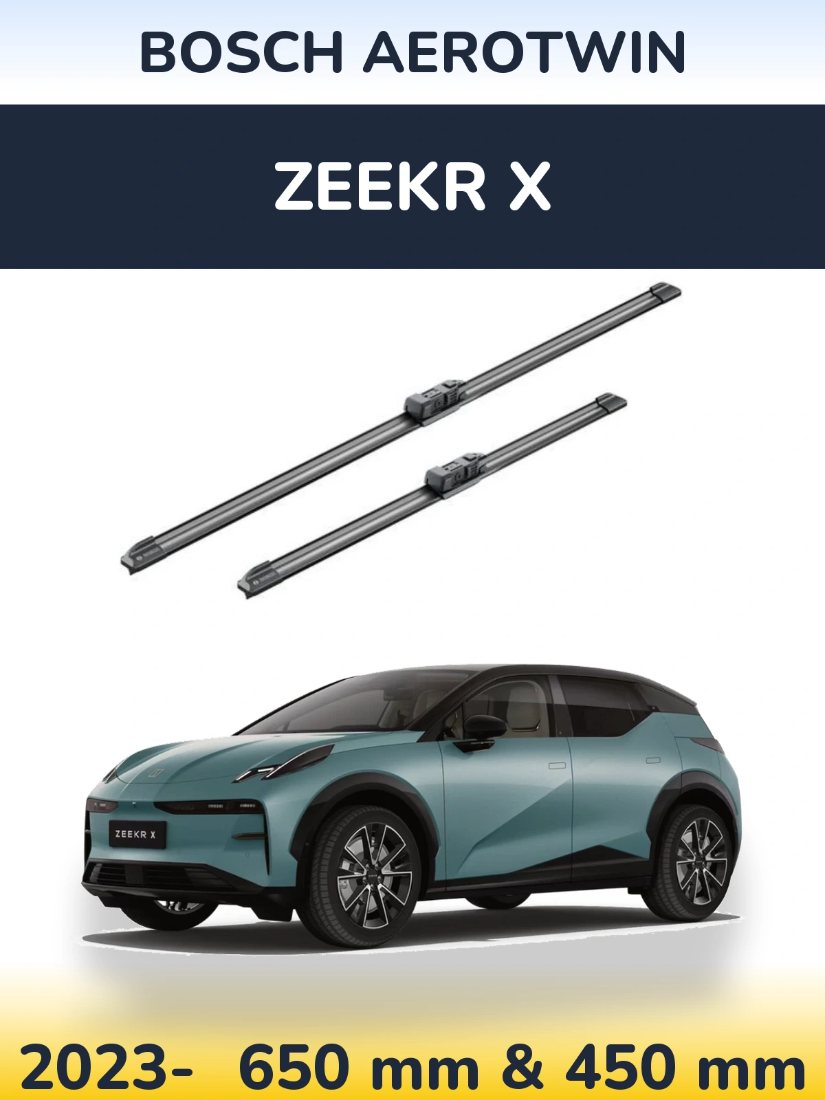Sada předních stěračů BOSCH AeroTwin 650 a 450 mm pro Zeekr X 2023-2026