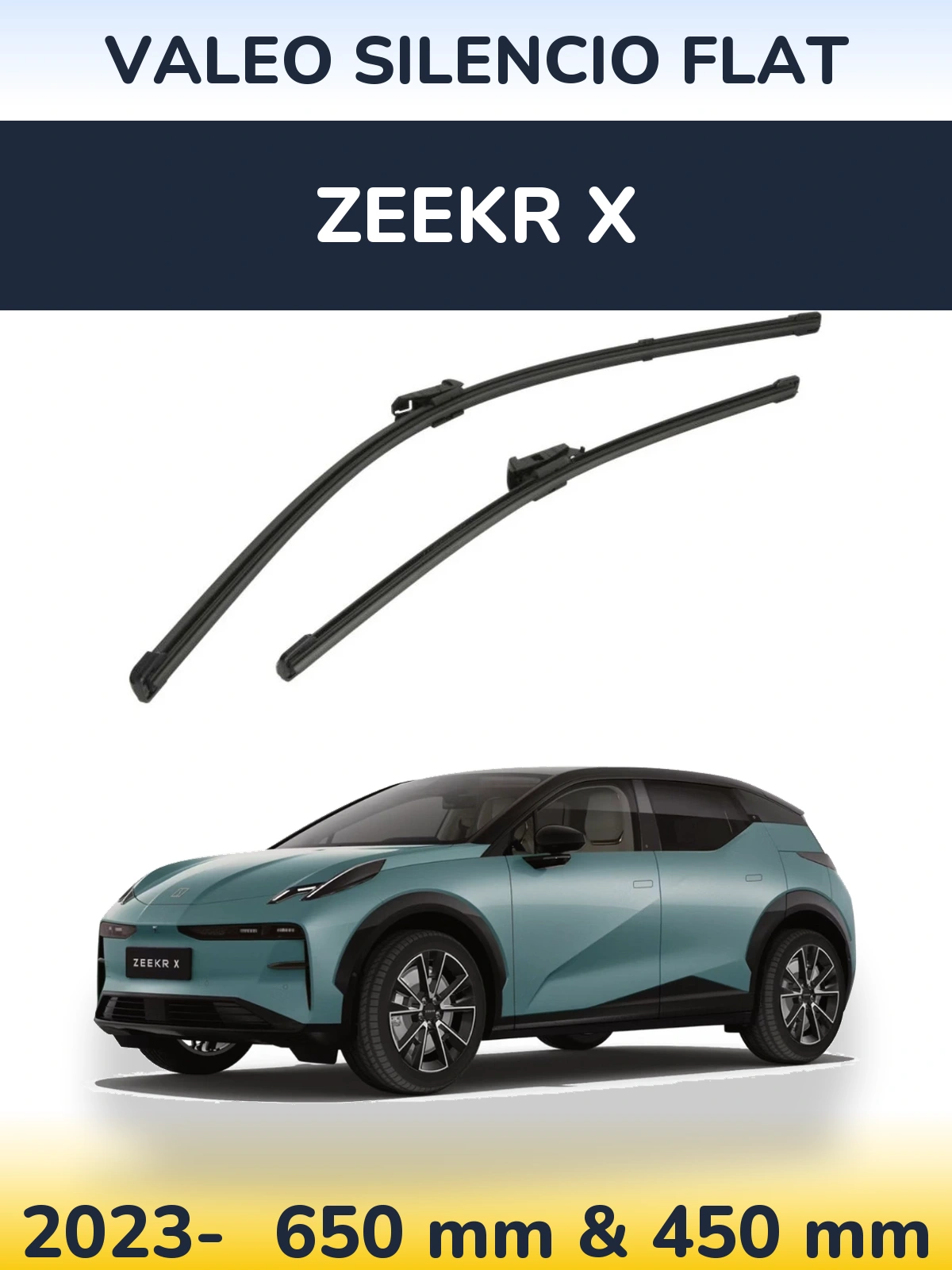 Sada předních stěračů Valeo Silencio Flat 650 a 450 mm pro Zeekr X 2023-2026