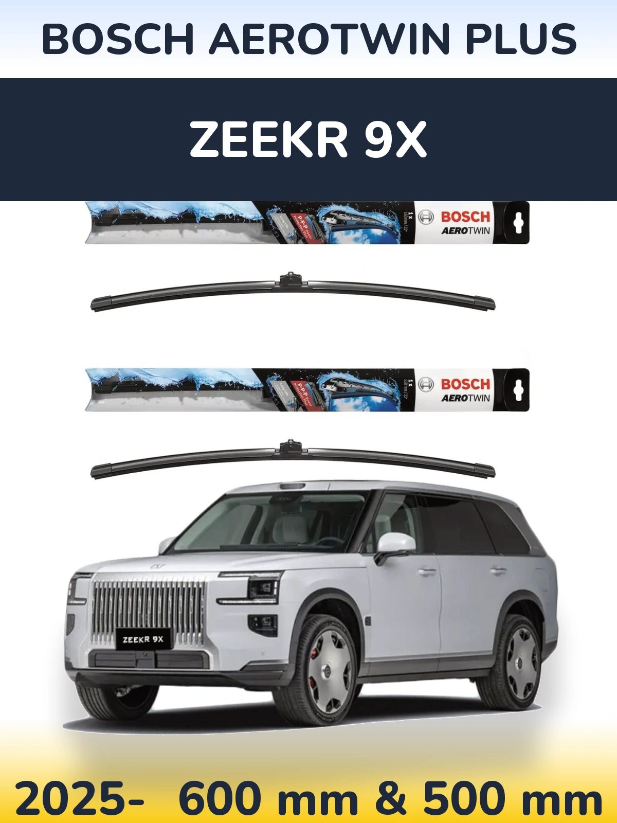 Sada předních stěračů BOSCH AeroTwin Plus 600 a 500 mm pro Zeekr 9X 2025-2026
