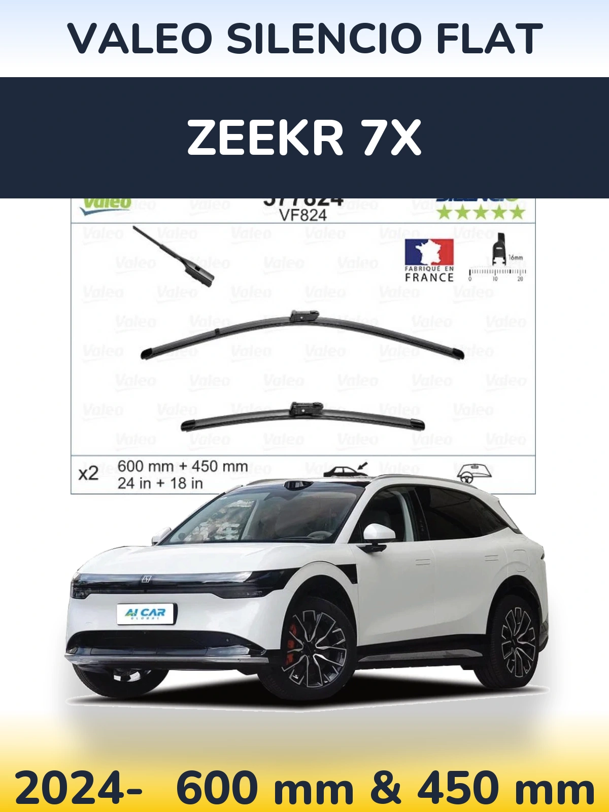 Комплект передніх щіток Valeo Silencio Flat 600 & 450 мм для Zeekr 7X 2024-2026