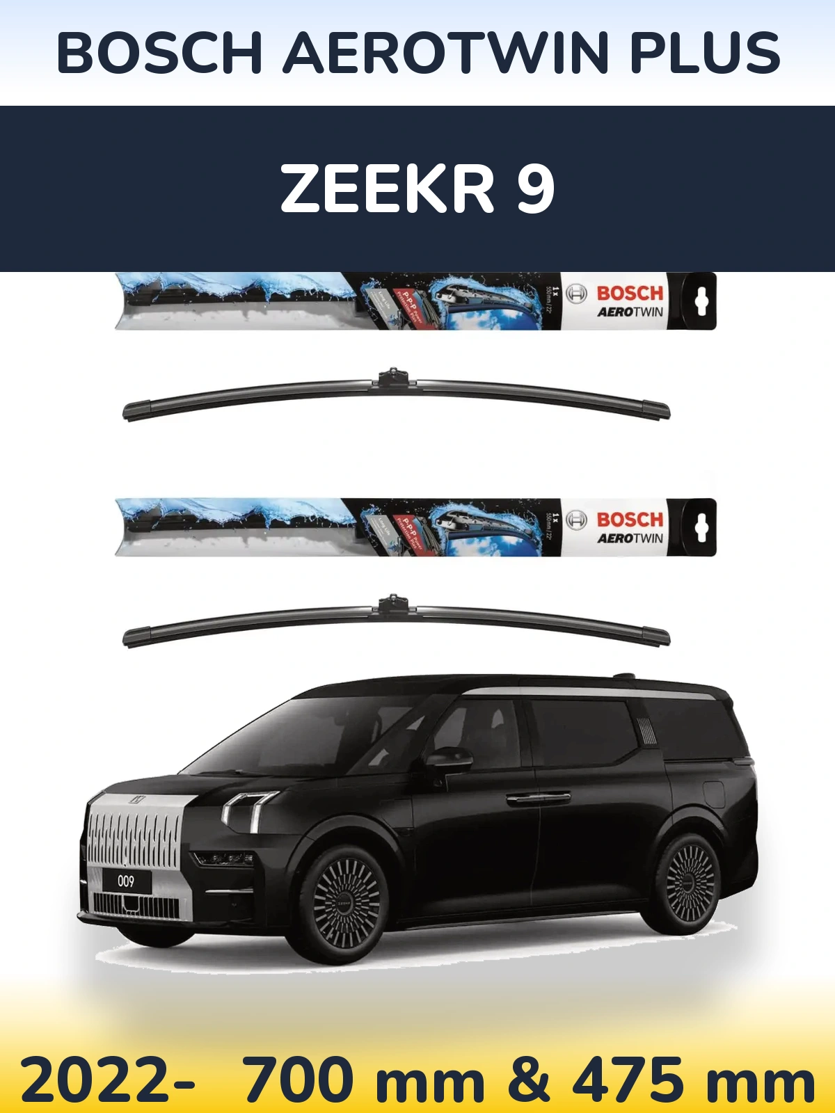 Sada předních stěračů BOSCH AeroTwin Plus 700 a 475 mm pro Zeekr 9 2022-2026