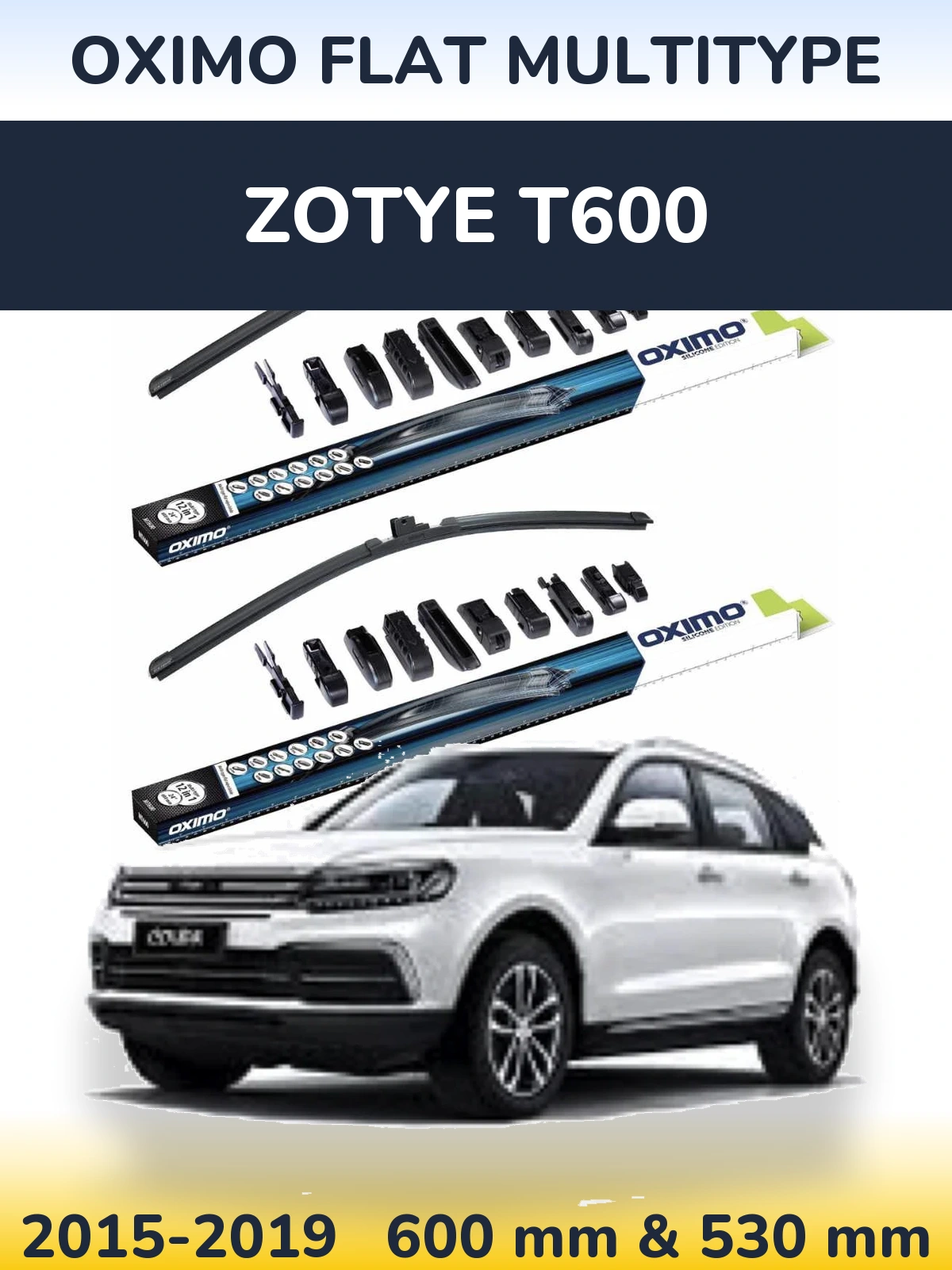 Sada předních stěračů Oximo Flat MultiType 600 a 530 mm pro Zotye T600 2015-2019